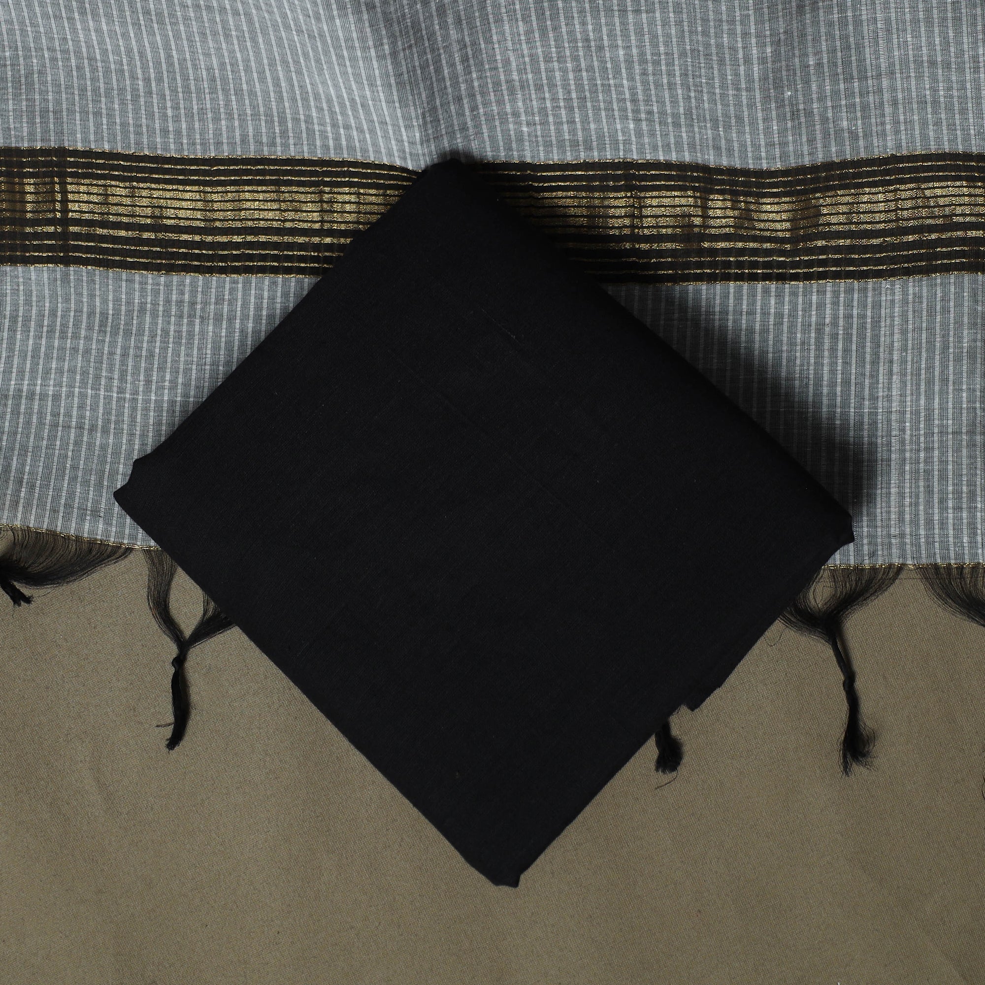 Grey - Mangalagiri Cotton 3pc Unstitched Dress Material 79 - Image 5