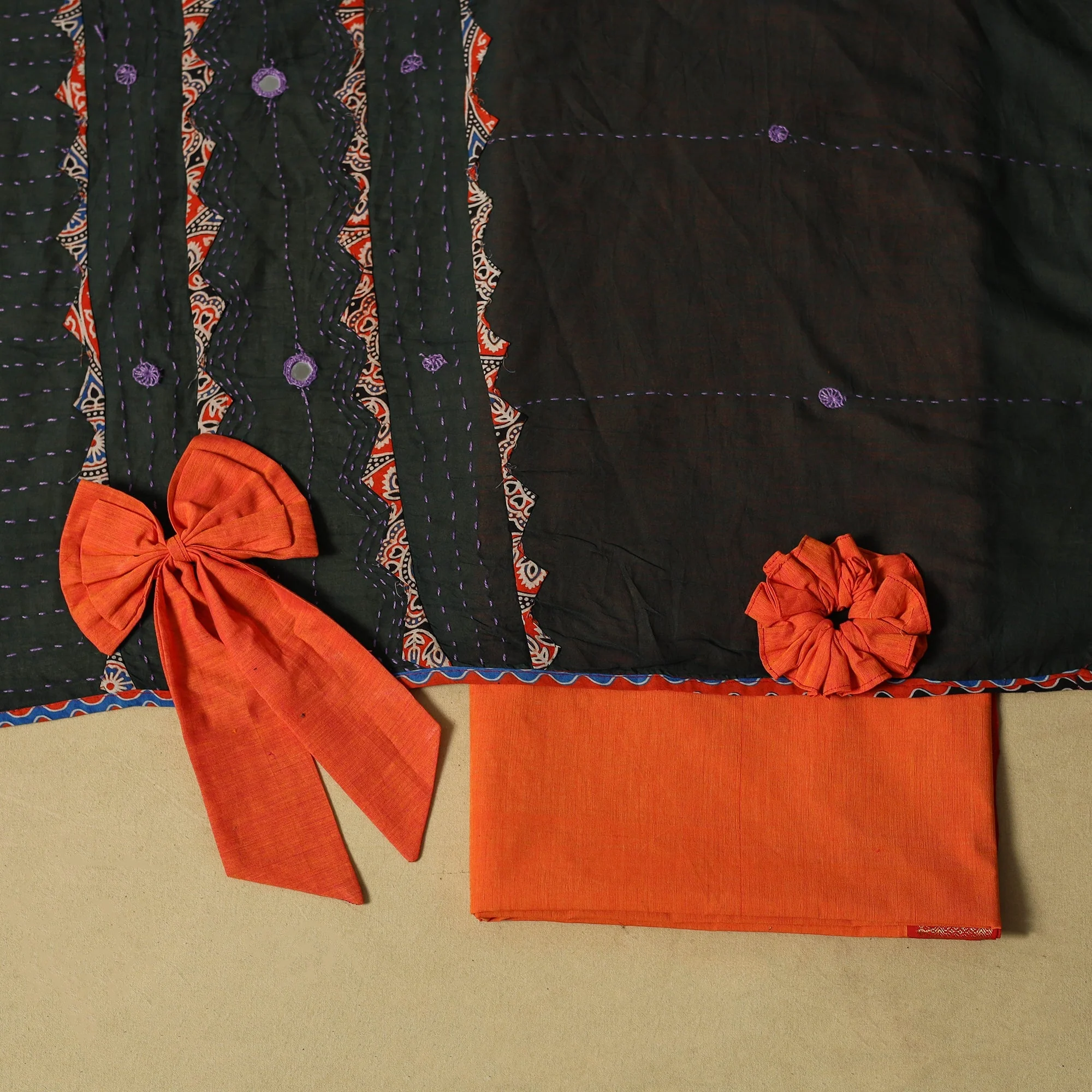 Orange - Mangalagiri Handloom Cotton 2pc Unstitched Dress Material 20 - Image 5