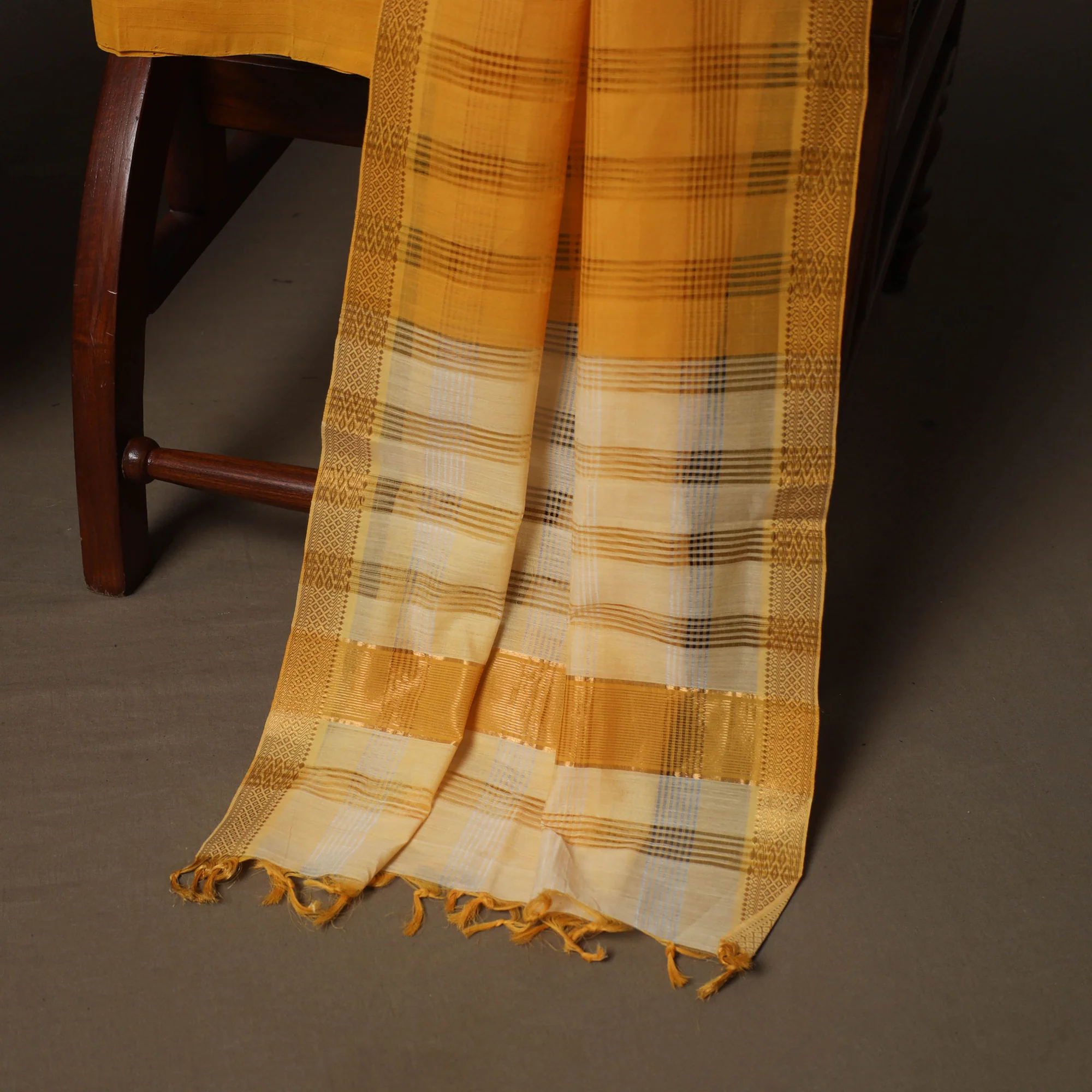 Beige - Mangalagiri Handloom Cotton 3pc Unstitched Dress Material Suit Set 22 - Image 4