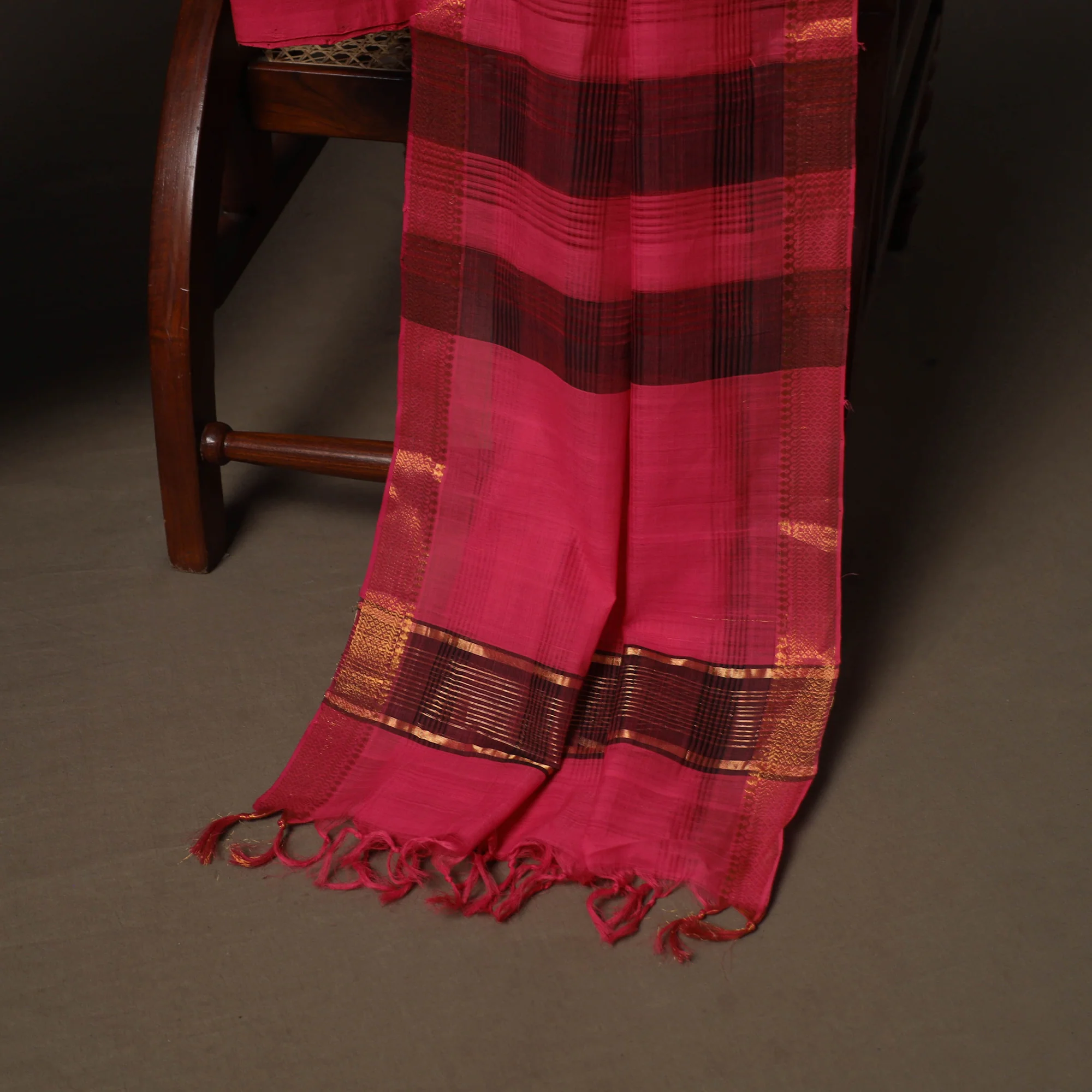 Black - Mangalagiri Handloom Cotton 3pc Unstitched Dress Material Suit Set 24 - Image 4