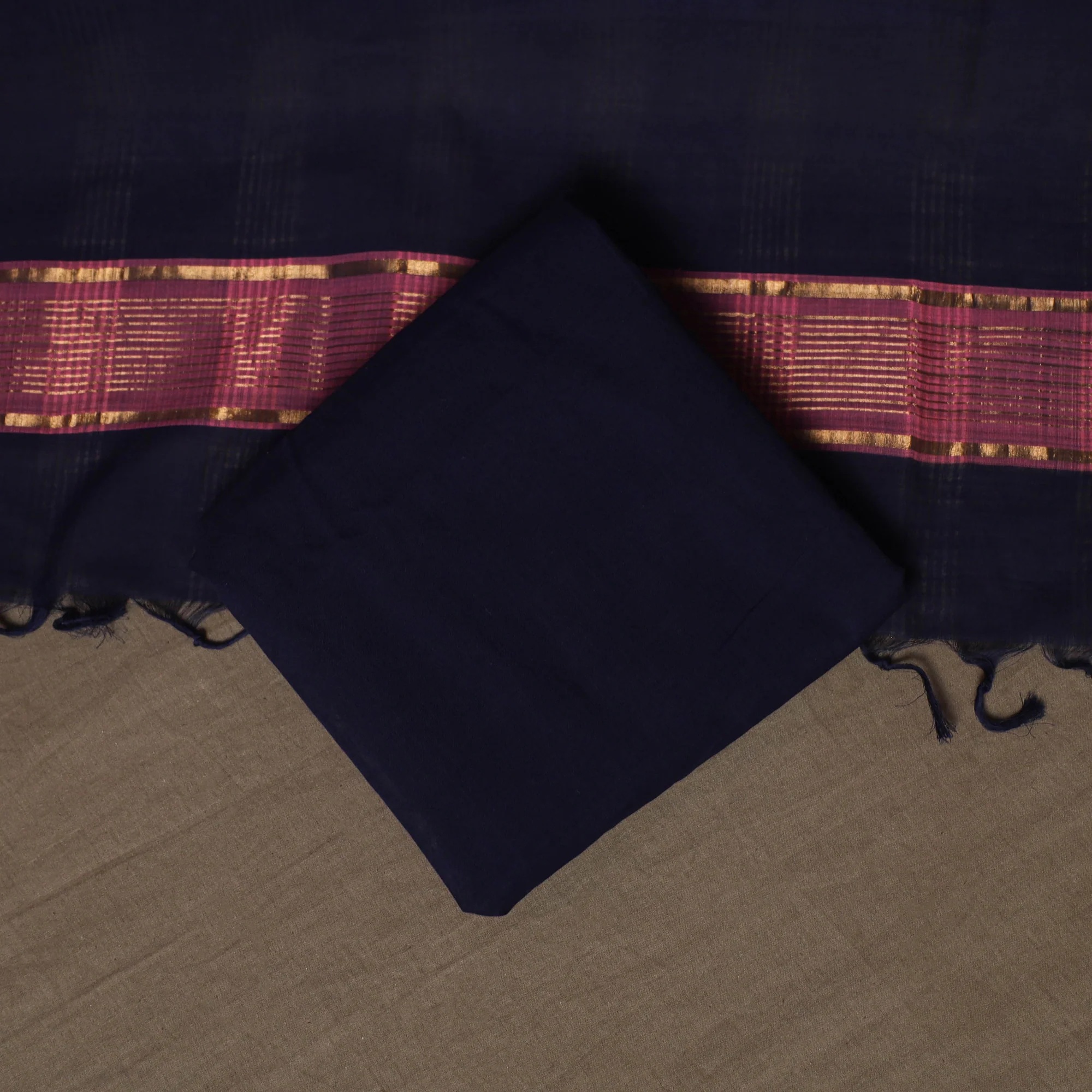 Pink - Mangalagiri Handloom Cotton 3pc Unstitched Dress Material Suit Set 25 - Image 5