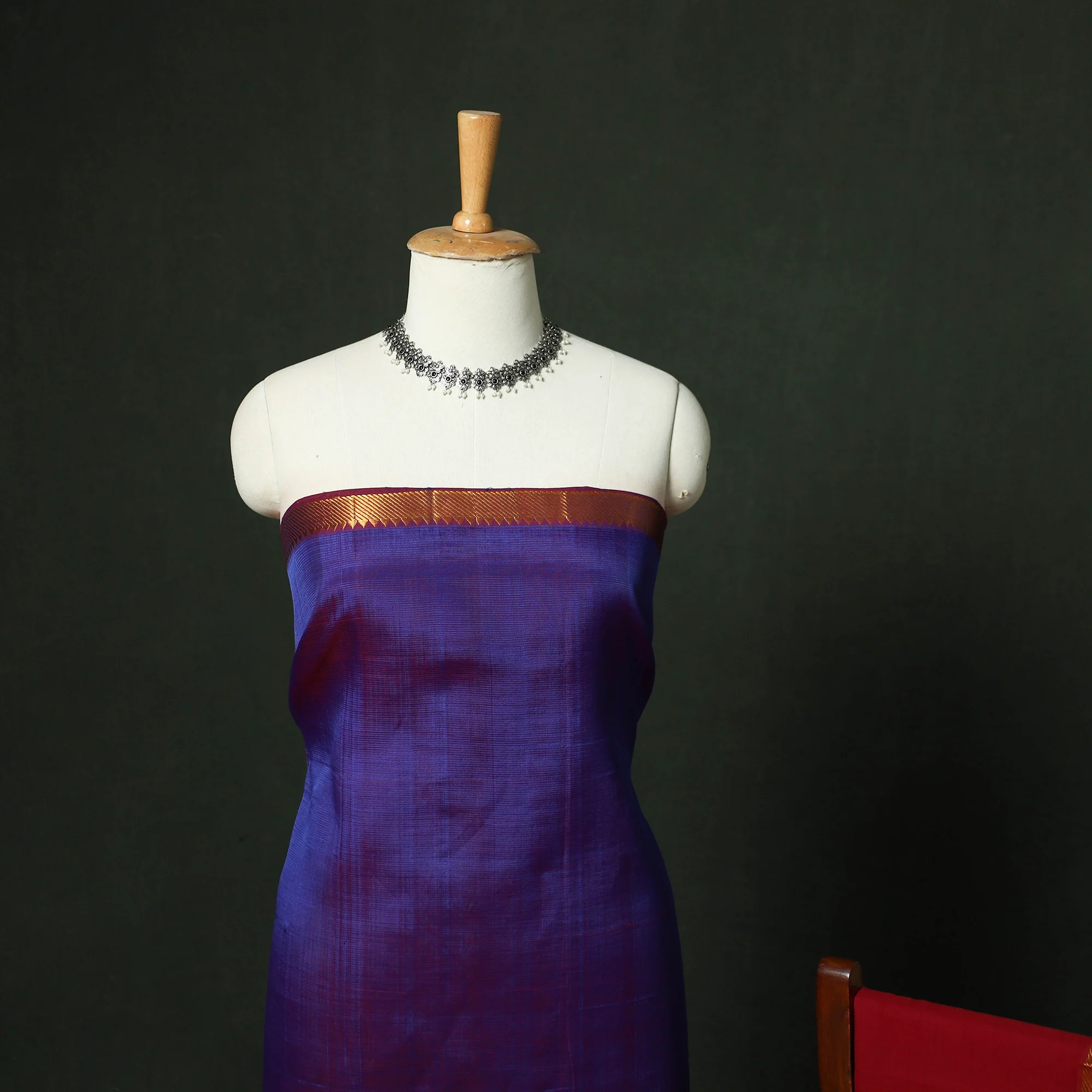 Mangalagiri Handloom Silk Cotton 3pc Unstitched Dress Material Suit Set 02 - Image 3