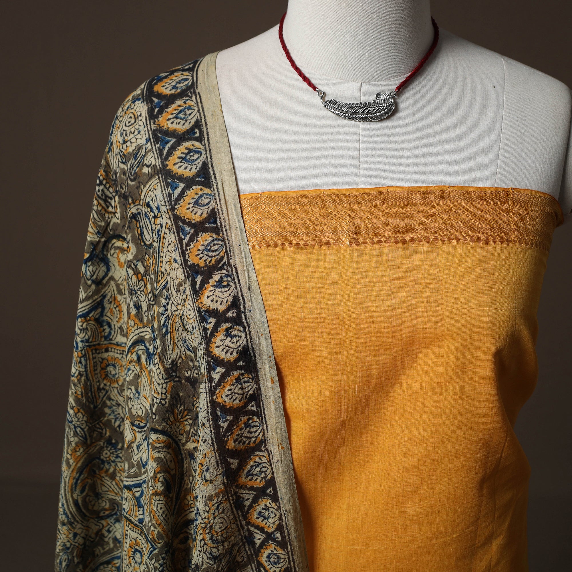 Mangalagiri Handwoven Cotton 2pc Unstitched Dress Material Kurta Set with Jewellery 11 - Image 3