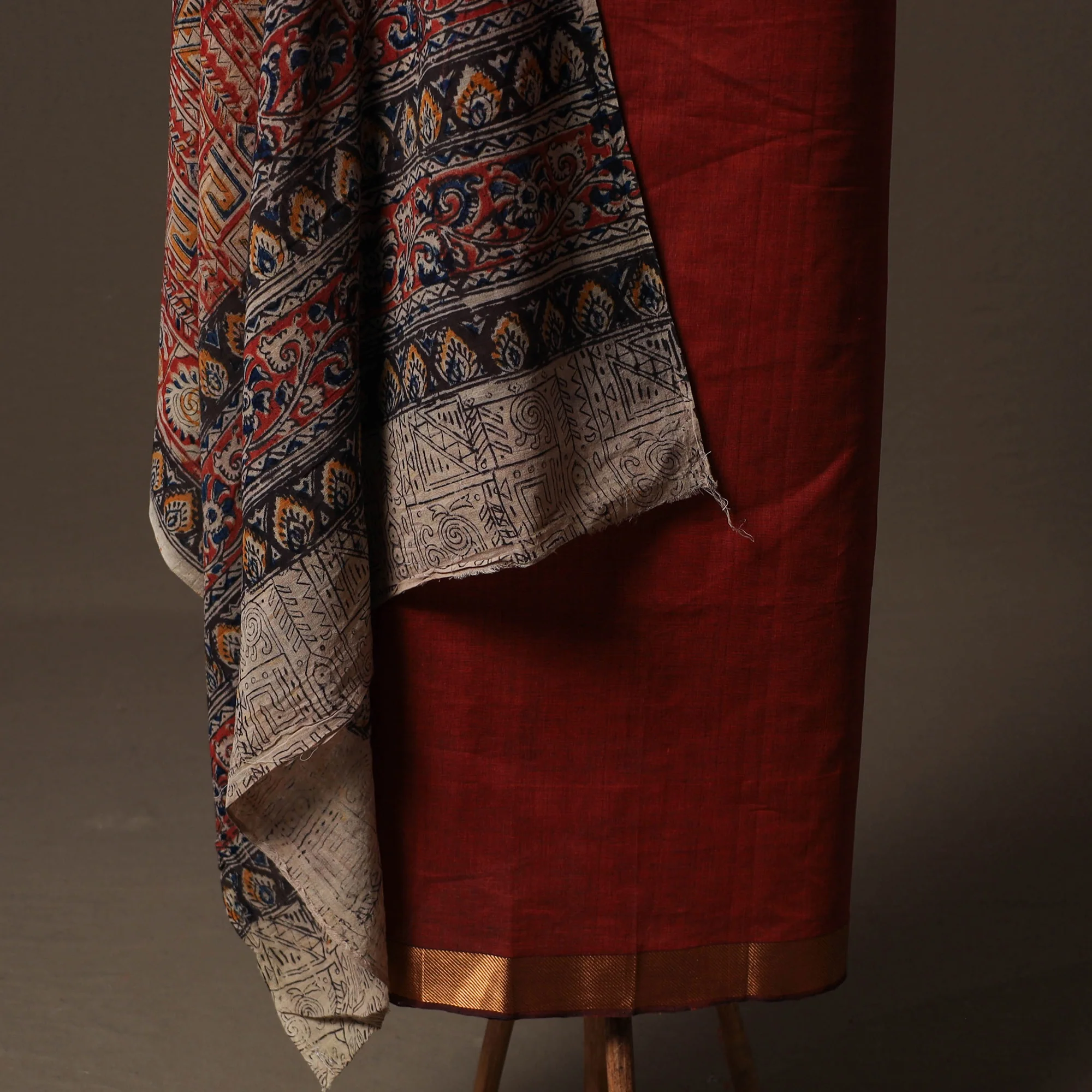 Mangalagiri Handwoven Cotton 2pc Unstitched Dress Material Kurta Set with Jewellery 18 - Image 4