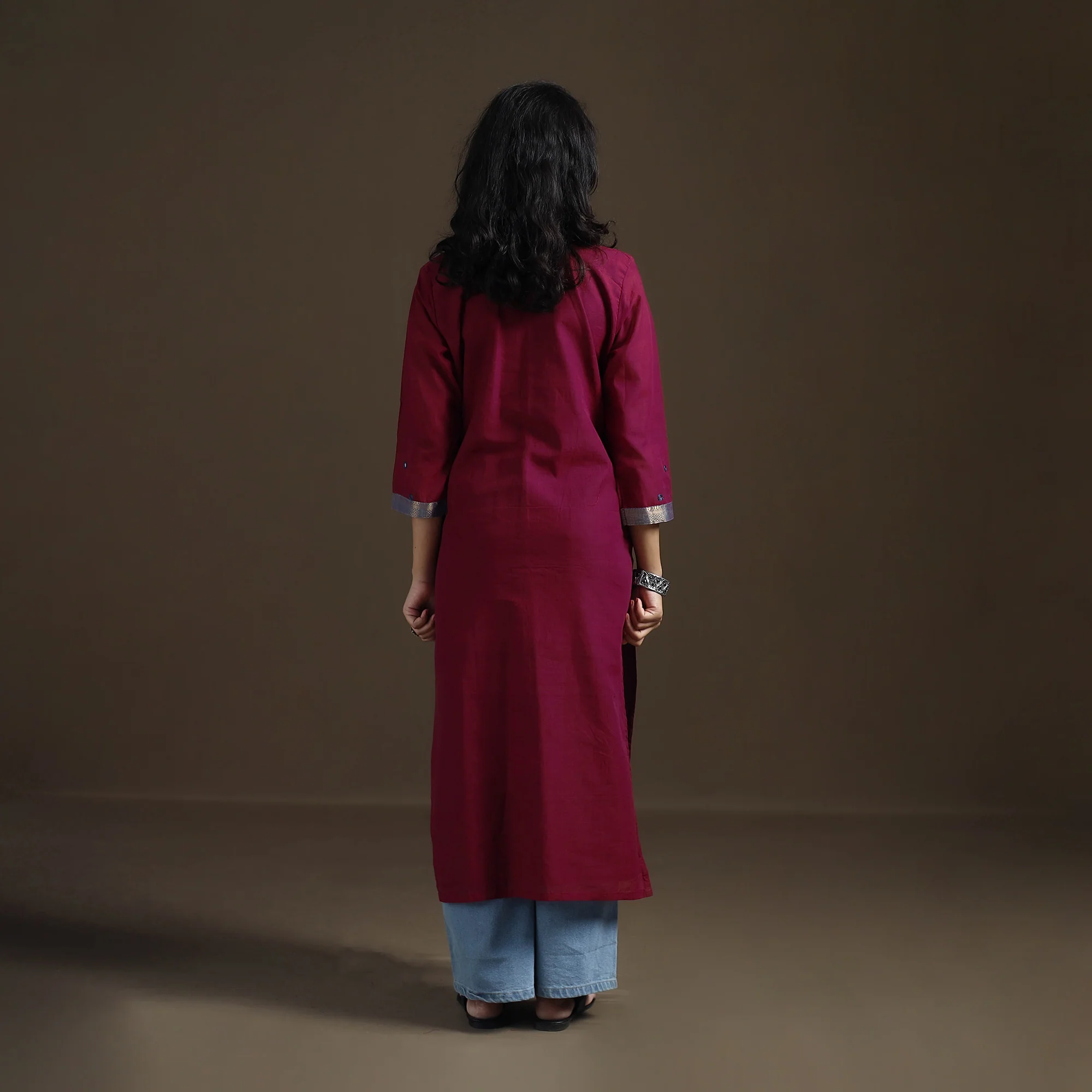 Maroon - Mangalagiri Pure Handwoven Cotton Mirror Work Straight Kurta for women 27 - Image 4