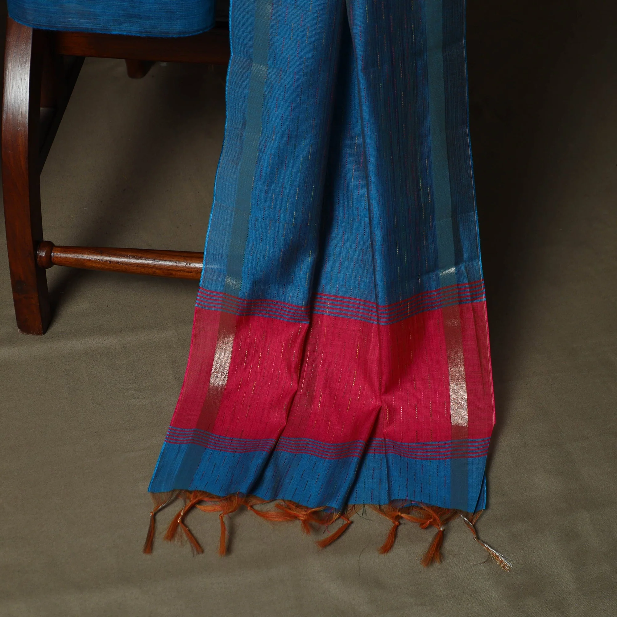 Pink - Mangalagiri Silk Cotton 3pc Unstitched Dress Material with Zari Border 53 - Image 4