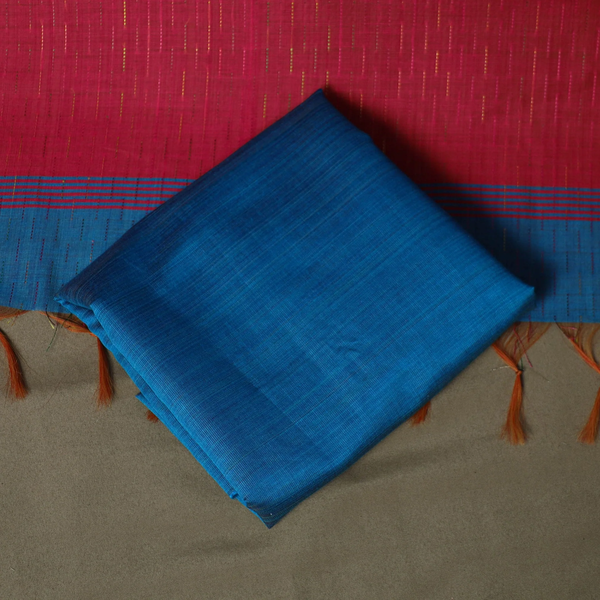Pink - Mangalagiri Silk Cotton 3pc Unstitched Dress Material with Zari Border 53 - Image 5