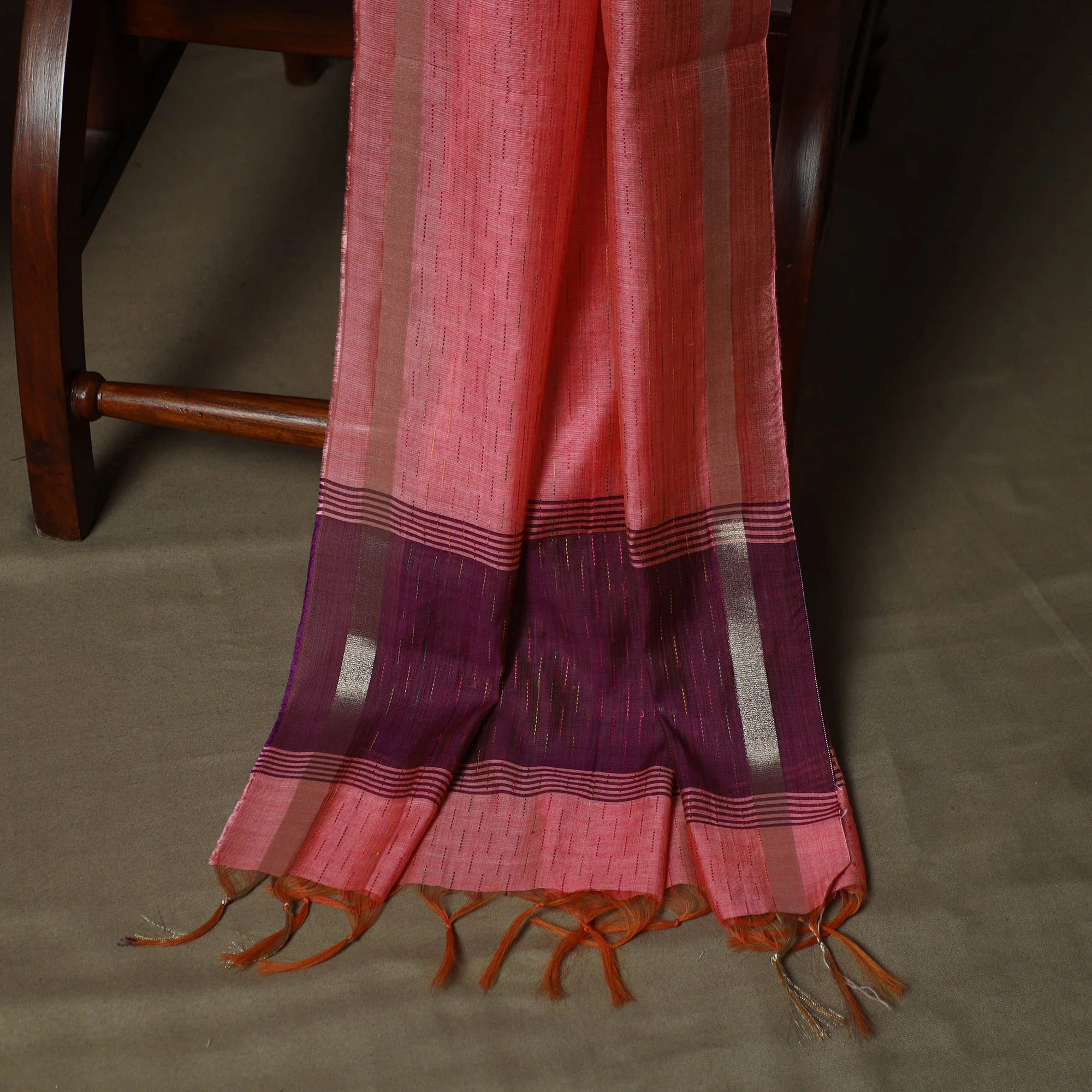 Pink - Mangalagiri Silk Cotton 3pc Unstitched Dress Material with Zari Border 55 - Image 4