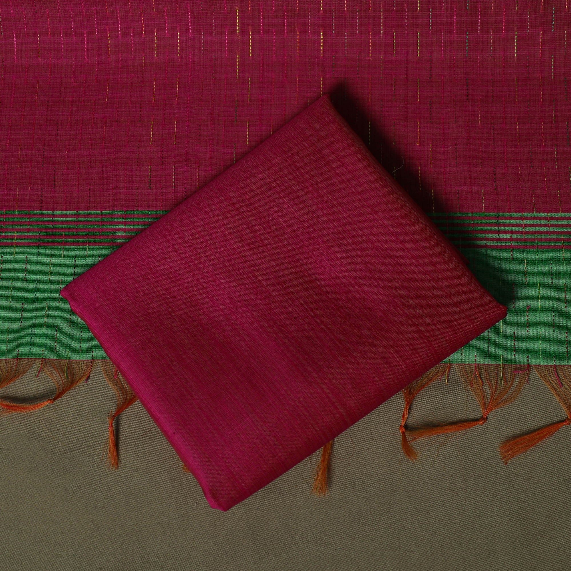 Green - Mangalagiri Silk Cotton 3pc Unstitched Dress Material with Zari Border 63 - Image 5
