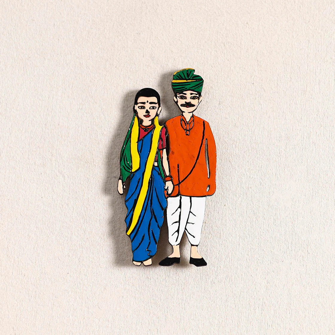 Marathi Couple Handpainted Fridge Magnet 48 - Image 2