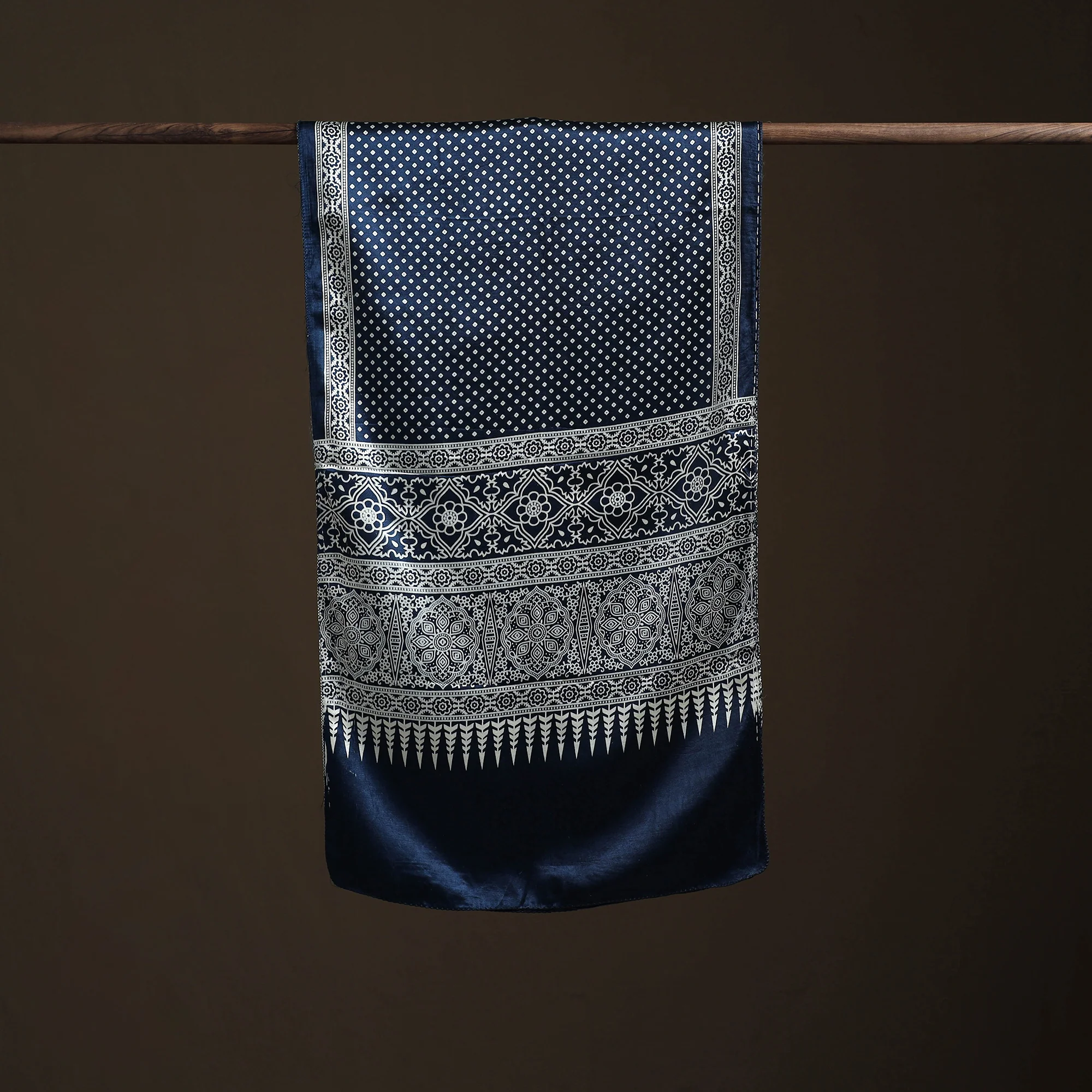 Mashru Silk Printed Ajrakh Stole 35 - Image 3