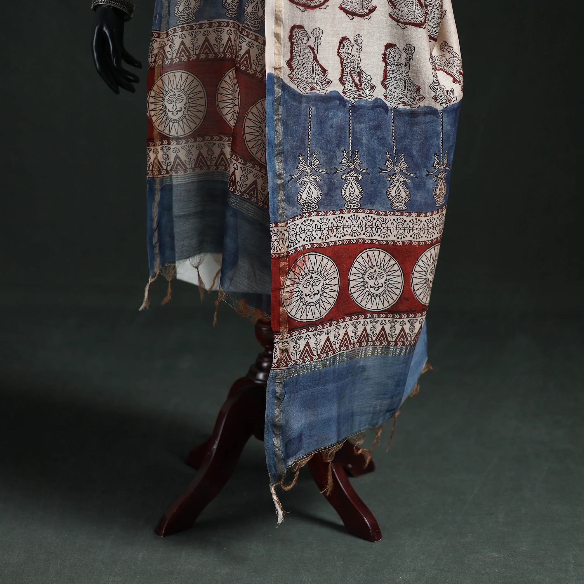 Beige - Mata Ni Pachedi Handpainted Natural Dyed Chanderi Silk Handloom Dupatta 15 - Image 4