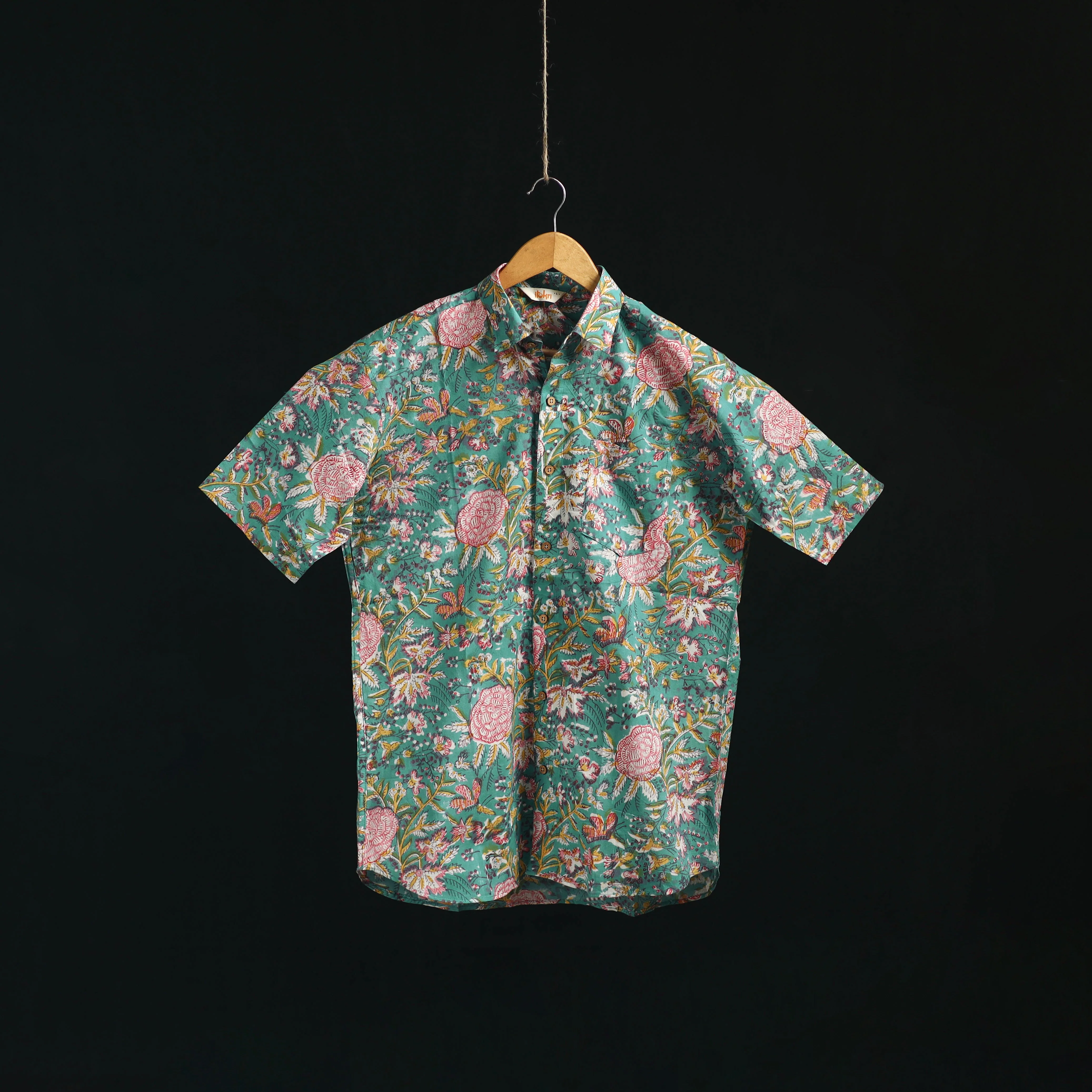 Men Cotton Sanganeri Hand Block Print Half Sleeve Shirt 06