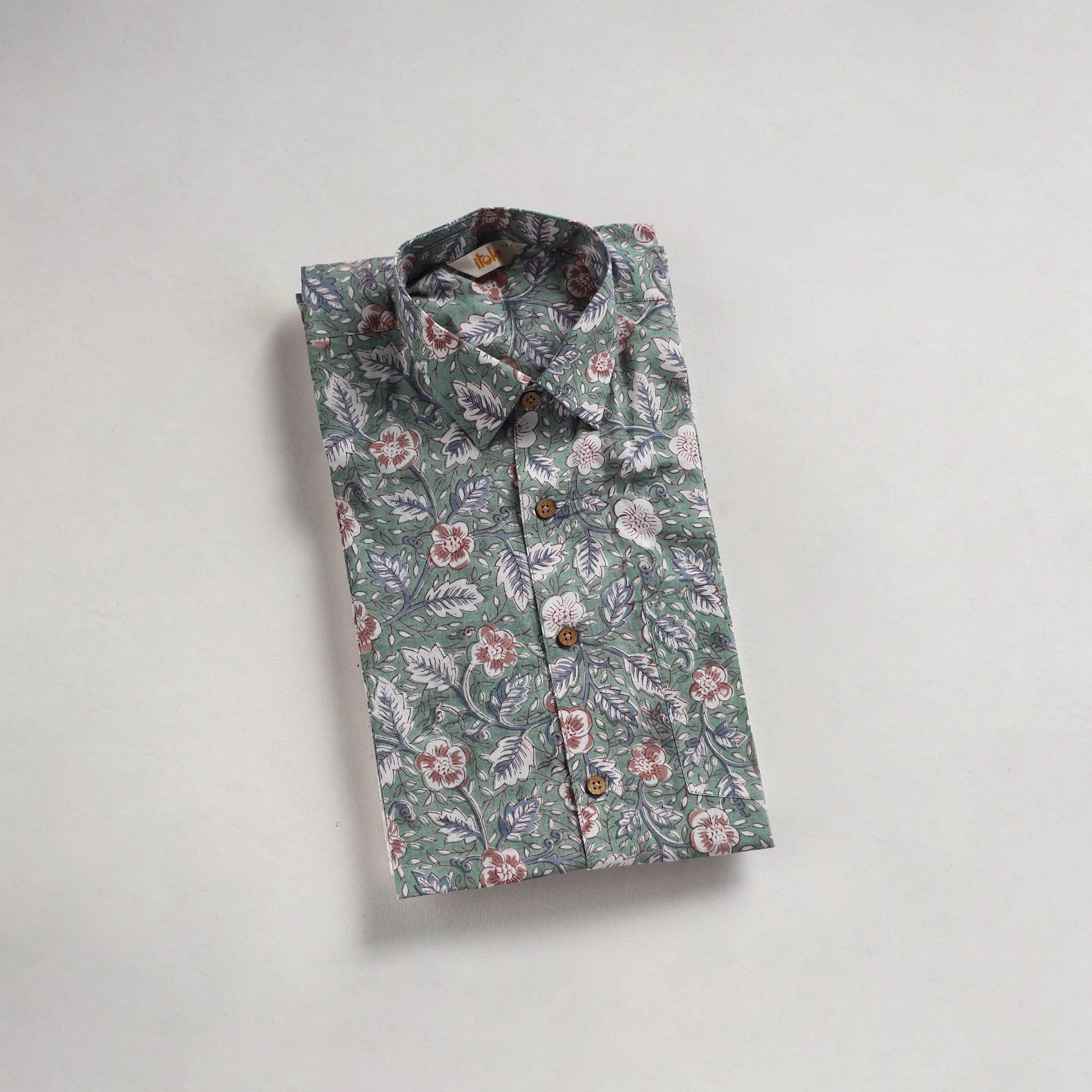 Men Cotton Sanganeri Hand Block Print Half Sleeve Shirt 17 - Image 2