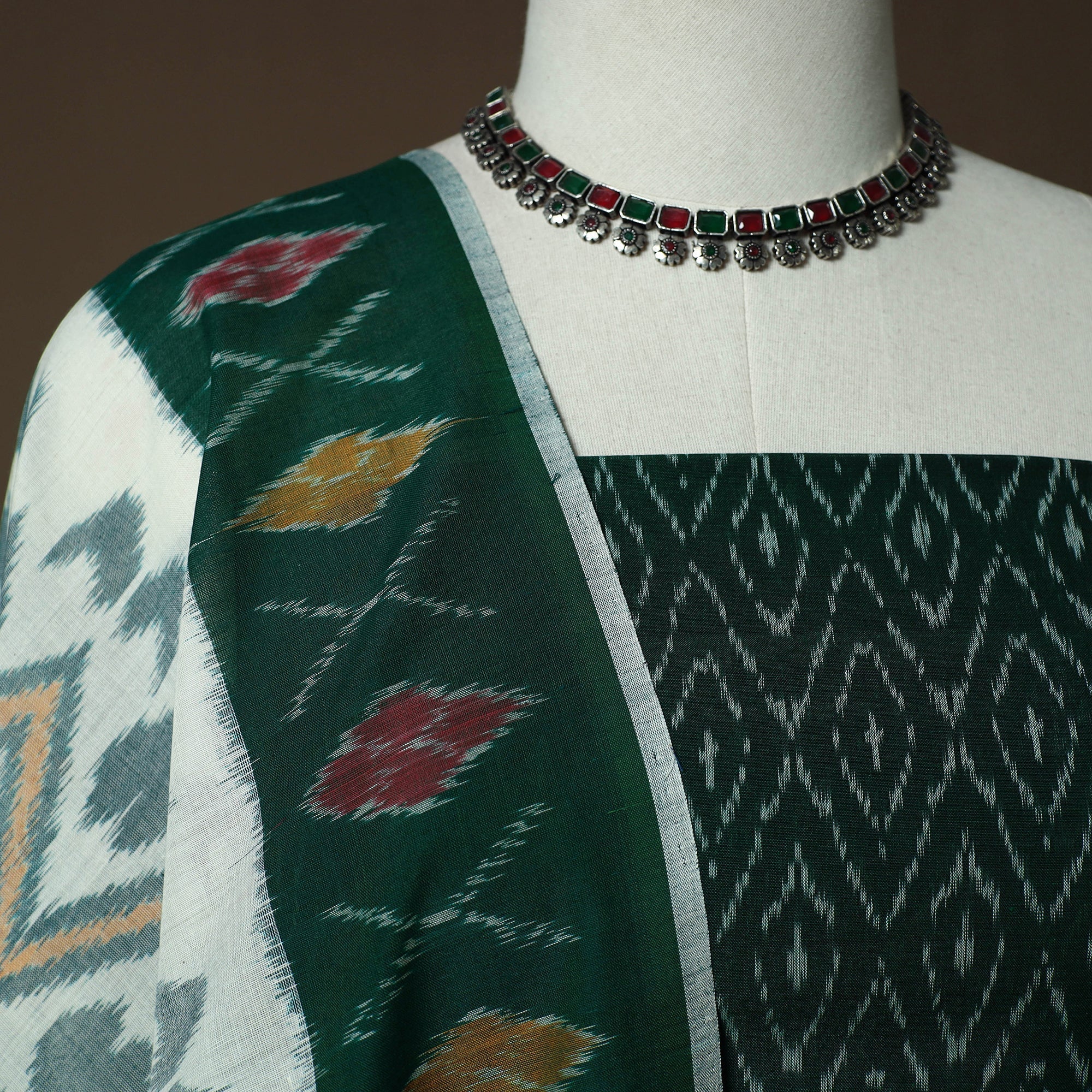 Green - Mercerised Cotton Pochampally Ikat 2pc Unstitched Dress Material 03 - Image 3