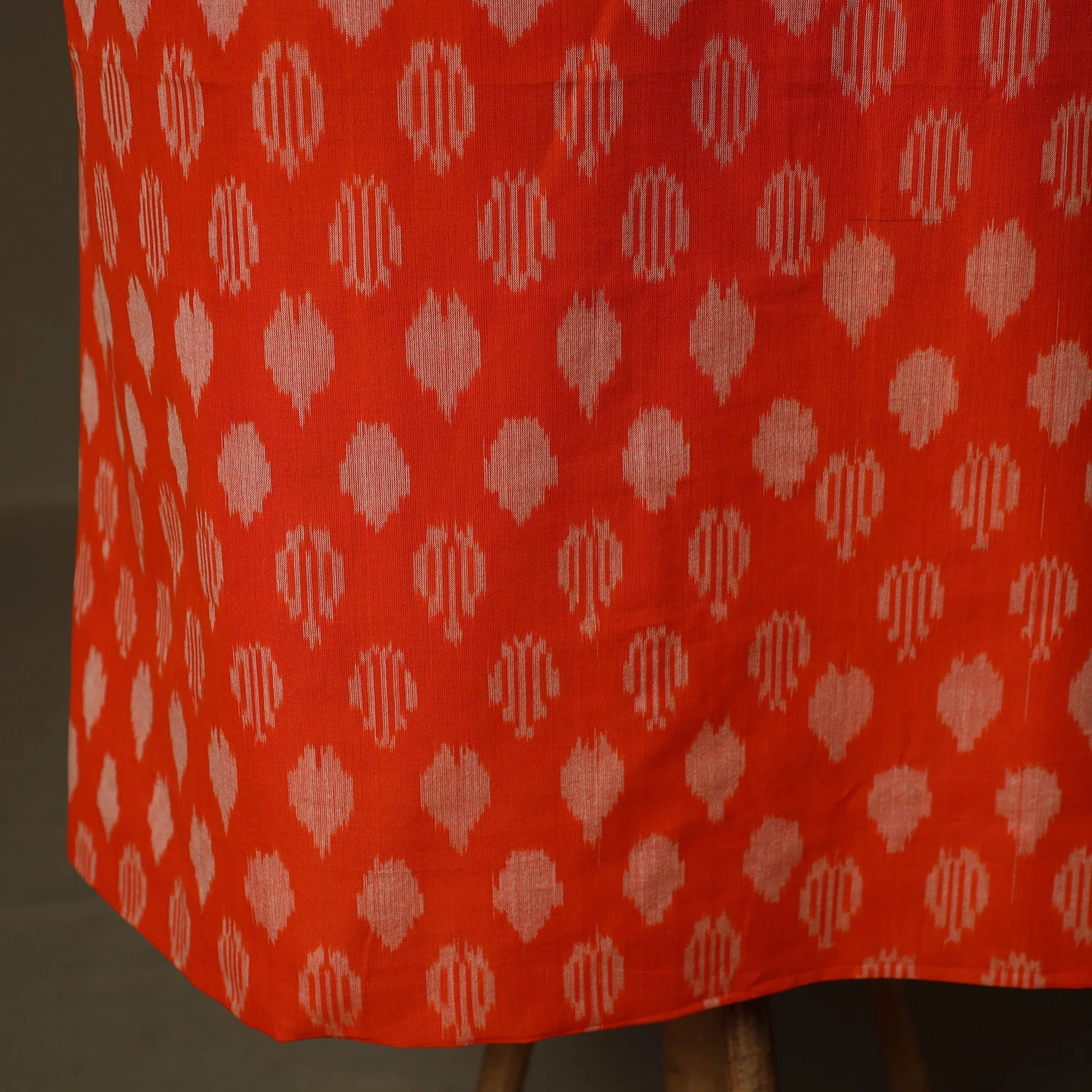 Orange - Mercerised Cotton Pochampally Ikat 2pc Unstitched Dress Material 08 - Image 5