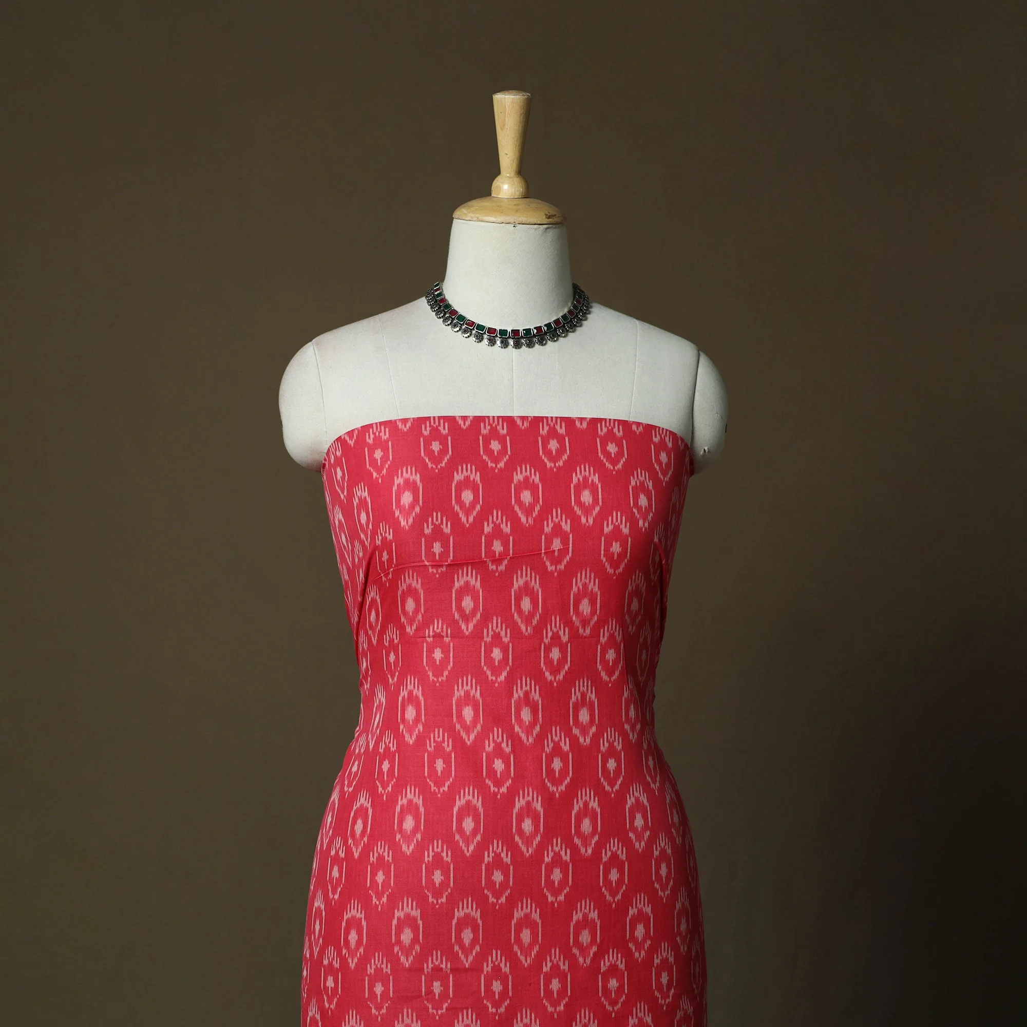 Pink - Mercerised Cotton Pochampally Ikat 2pc Unstitched Dress Material 13 - Image 2