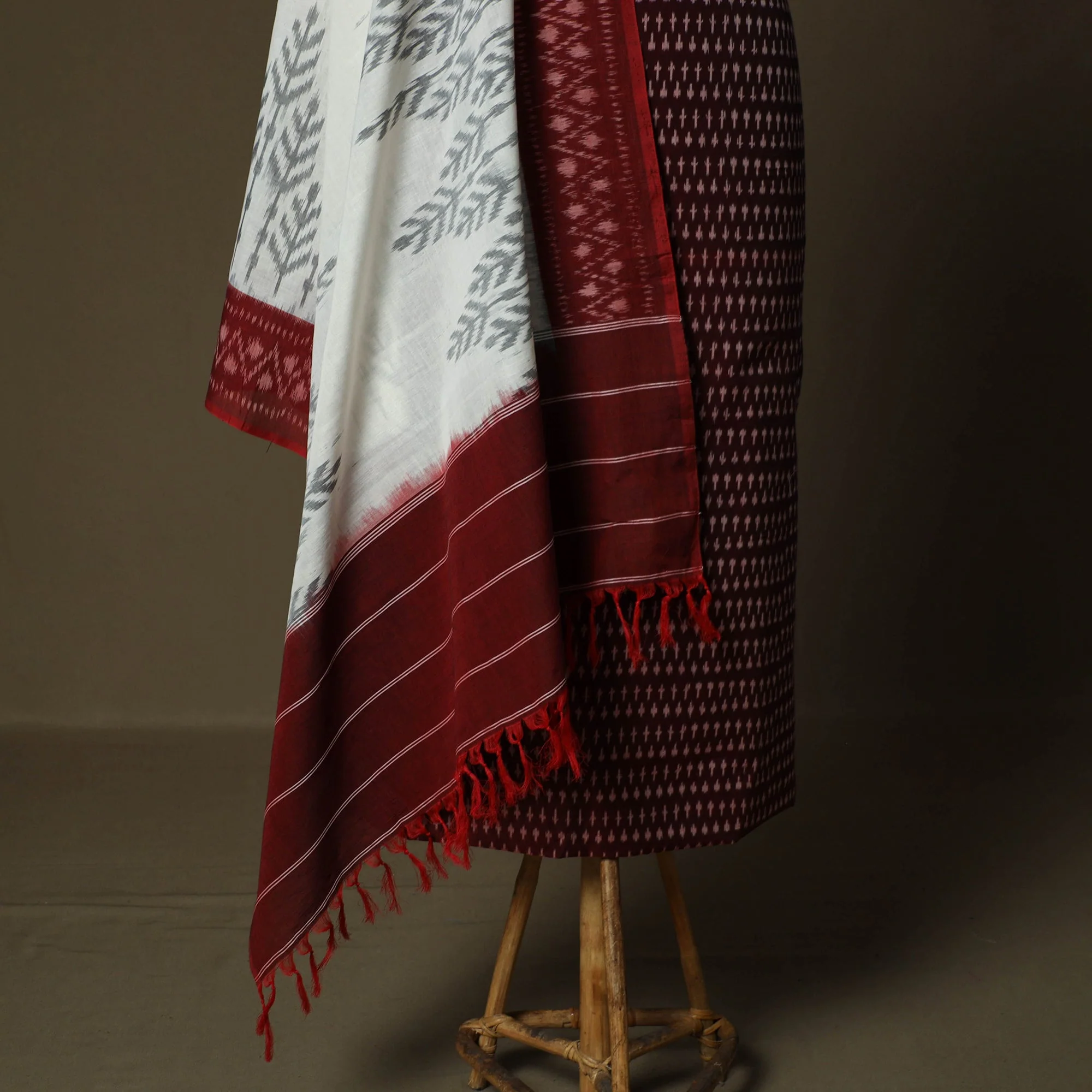 Maroon - Mercerised Cotton Pochampally Ikat 2pc Unstitched Dress Material 33 - Image 4