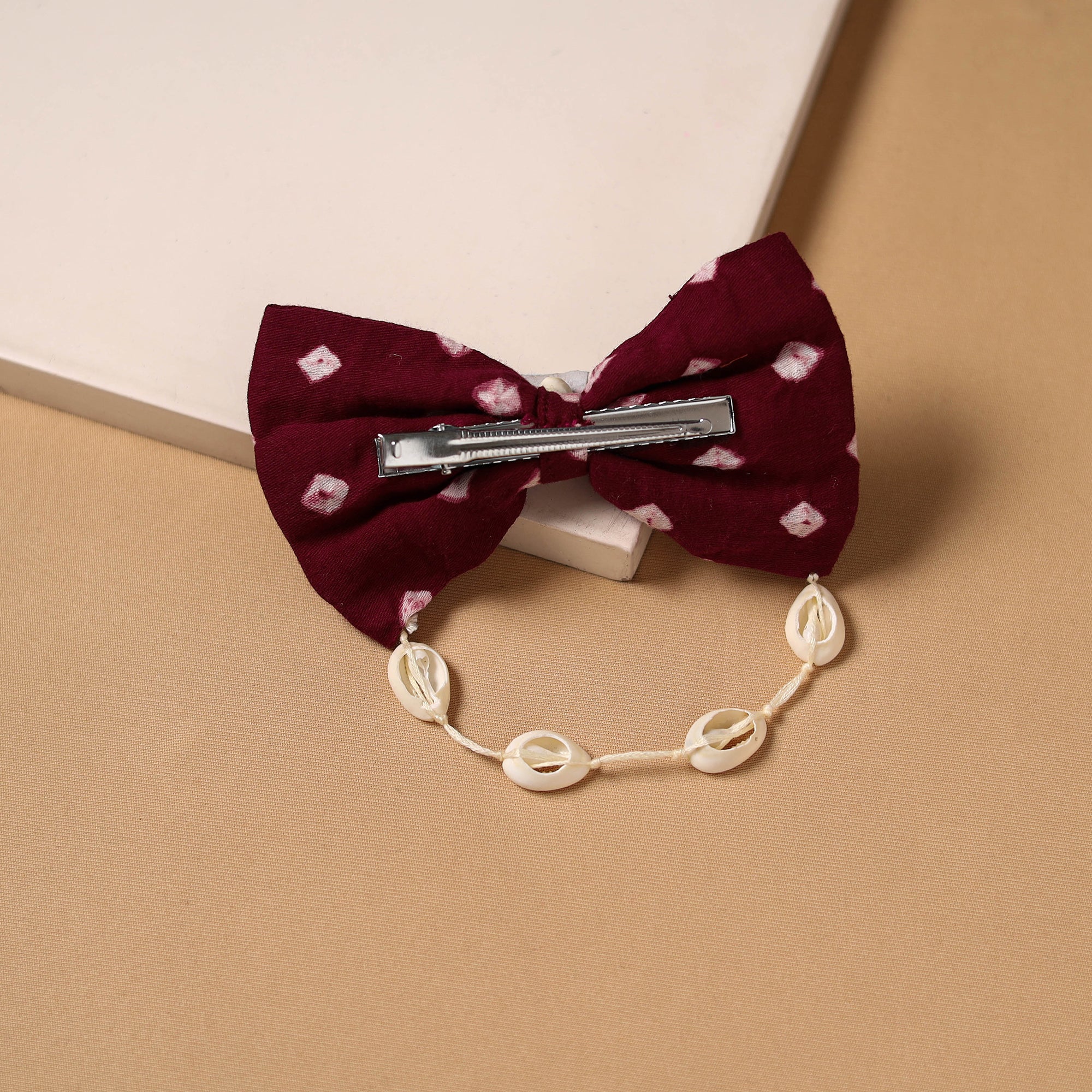 Maroon - Mirror Shell Work Women's Bow Hair Clip 32 - Image 2