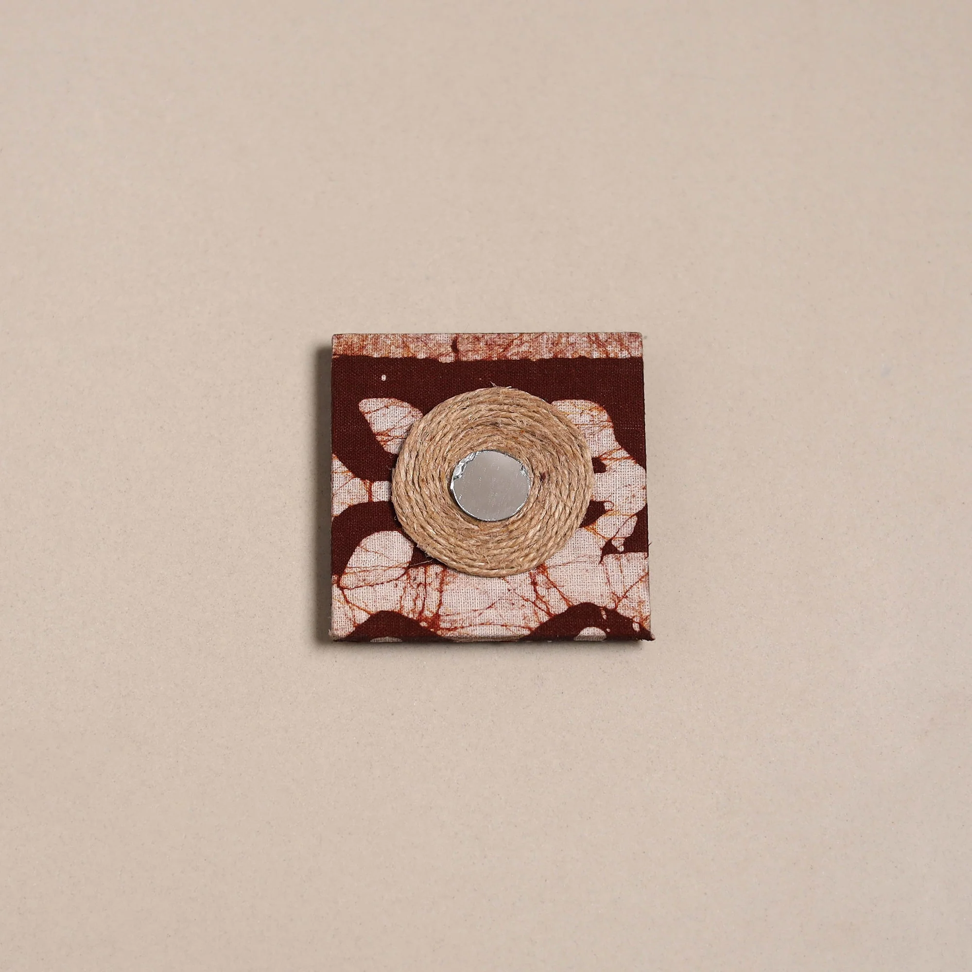 Maroon - Mirror Work Handmade Fabart Jute Magnet 01