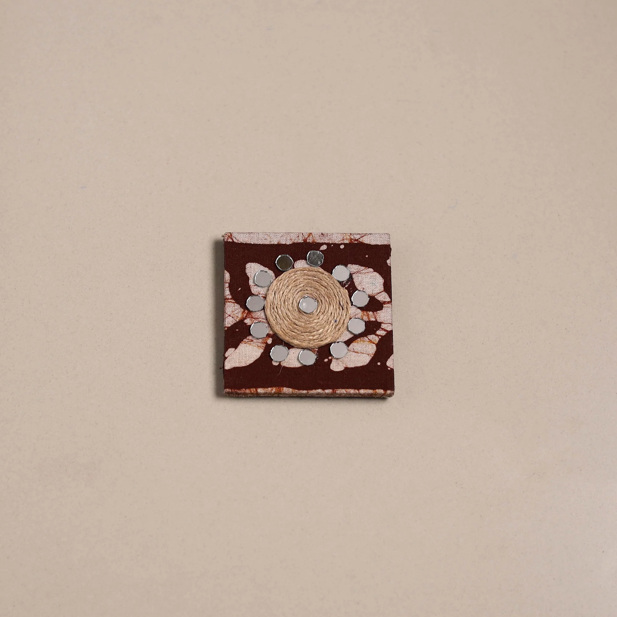 Maroon - Mirror Work Handmade Fabart Jute Magnet 03
