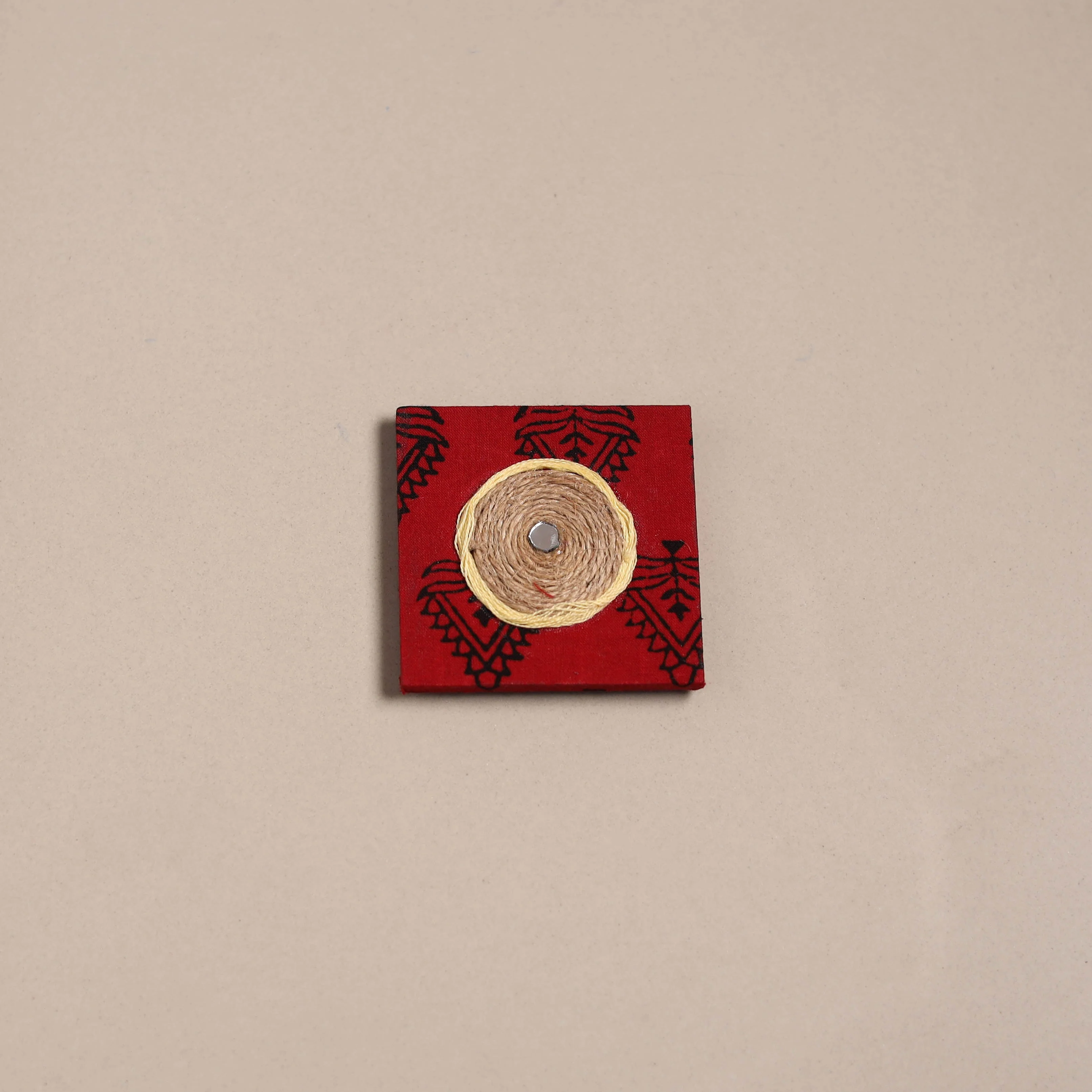 Red - Mirror Work Handmade Fabart Jute Magnet 34