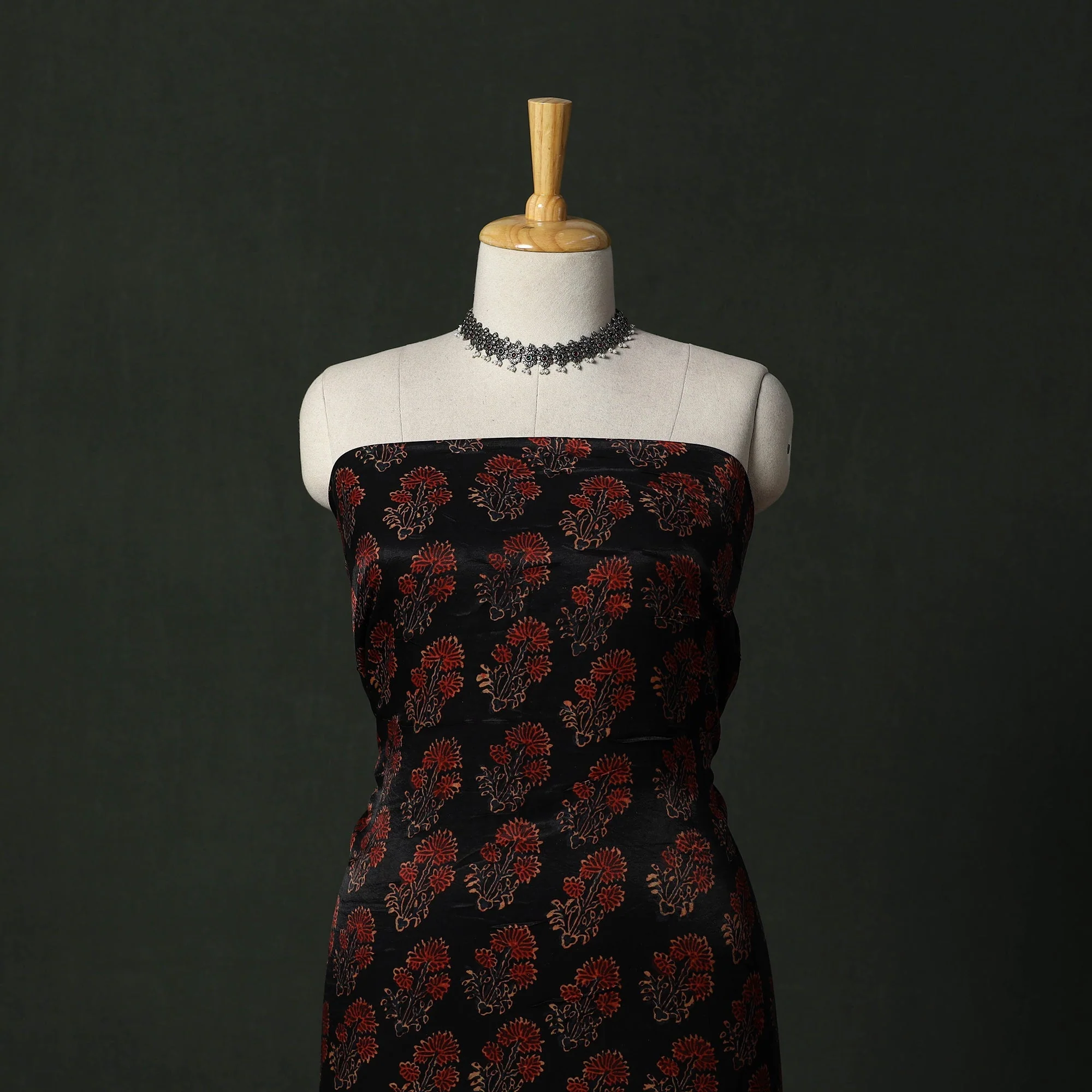 Black - Modal Silk Hand Block Bagru Print 2pc Unstitched Dress Material 39 - Image 2