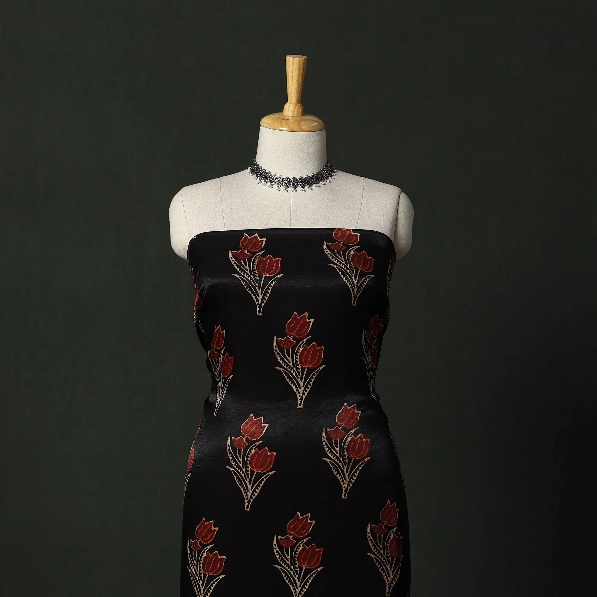 Black - Modal Silk Hand Block Bagru Print 2pc Unstitched Dress Material 53 - Image 4