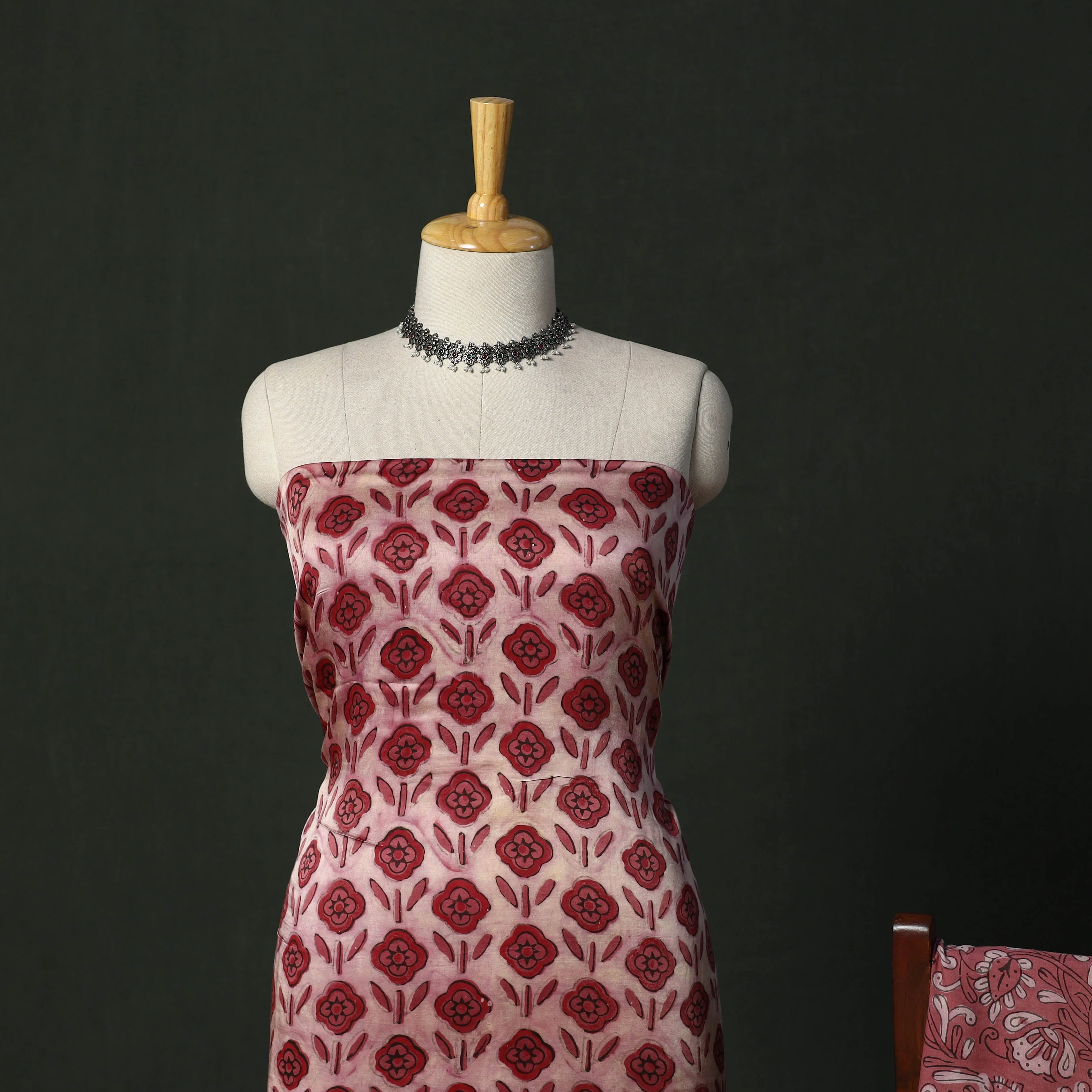 Pink - Modal Silk Hand Block Bagru Print 3pc Unstitched Dress Material 14 - Image 3