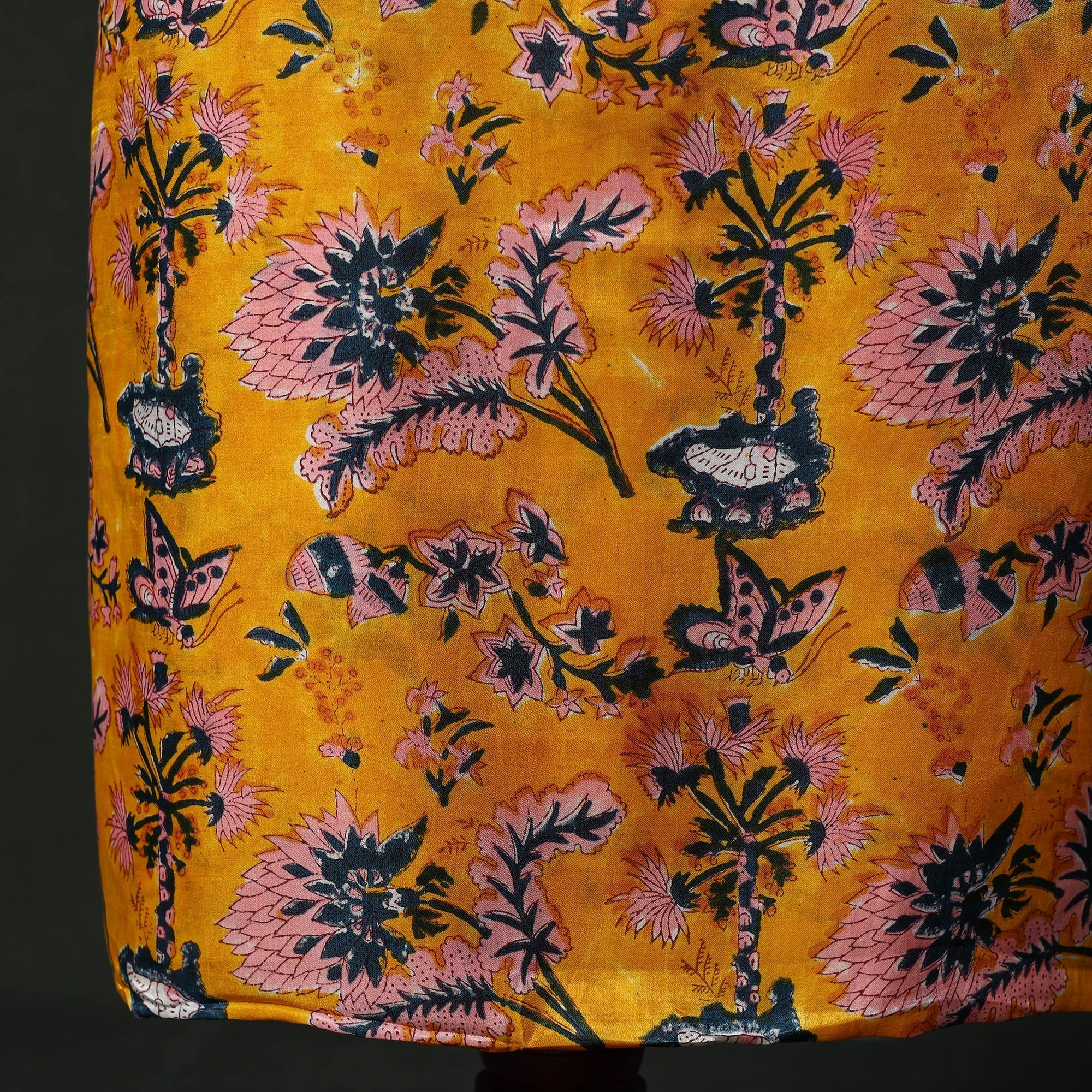 Yellow - Modal Silk Hand Block Sanganeri Print 2pc Unstitched Dress Material 24 - Image 5