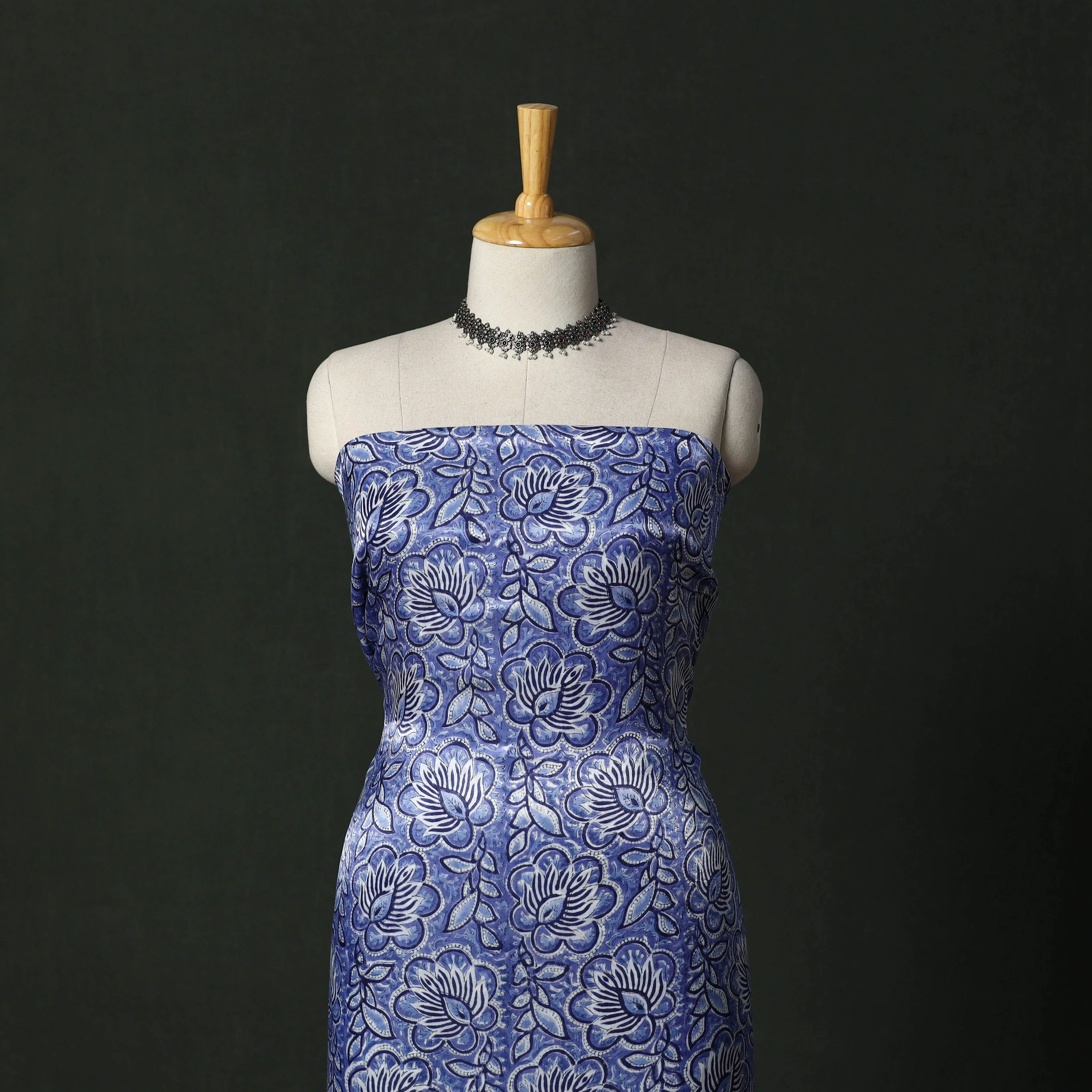 Blue - Modal Silk Hand Block Sanganeri Print 2pc Unstitched Dress Material 34 - Image 2
