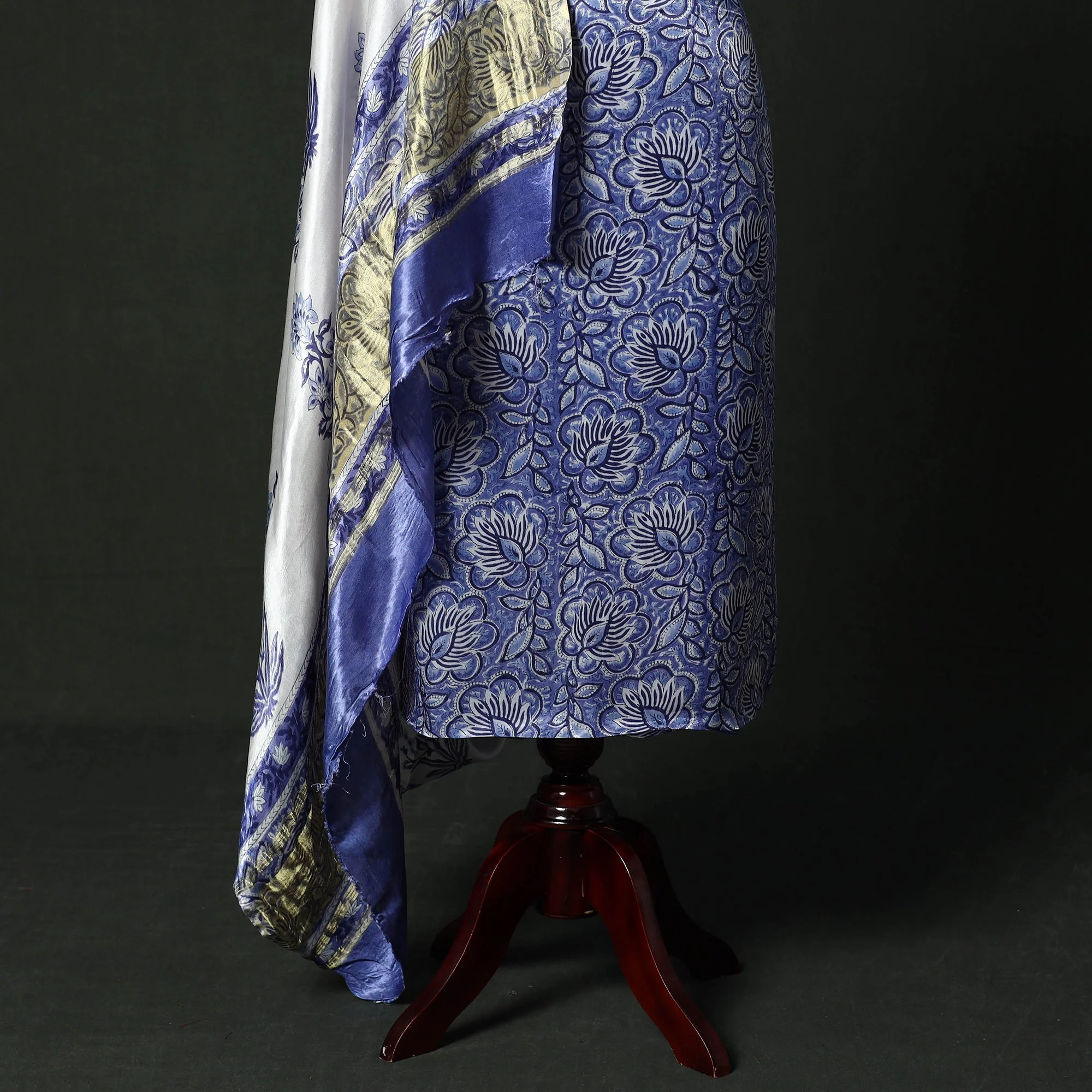 Blue - Modal Silk Hand Block Sanganeri Print 2pc Unstitched Dress Material 34 - Image 4