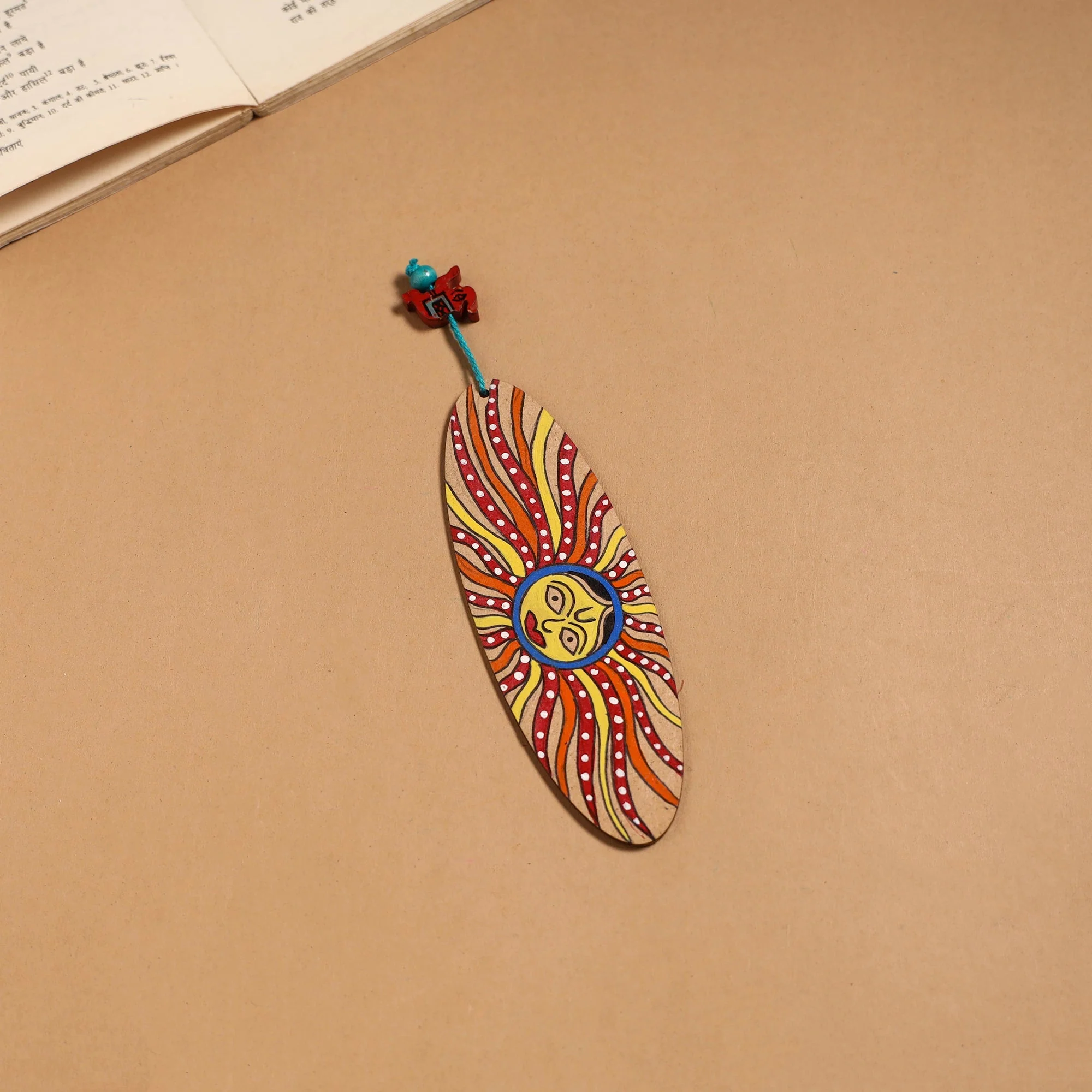 Brown - Madhubani Handpainted Wooden Bookmark 39 - Image 2