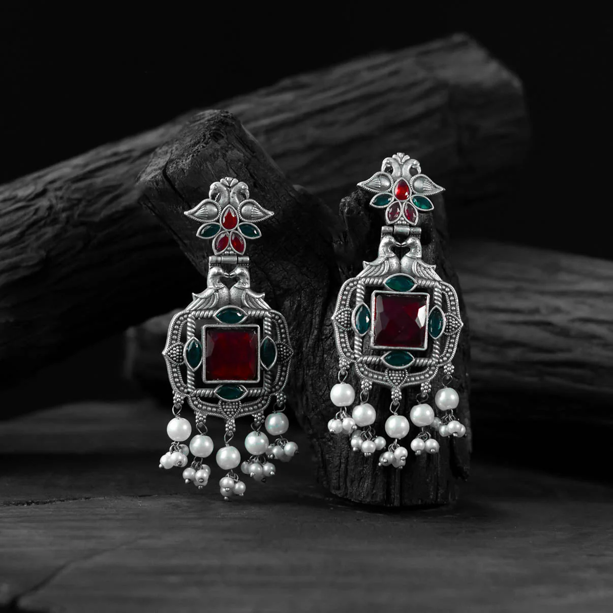 Multicolor - Saanjh Bela Swan Oxidised Earrings - Image 2