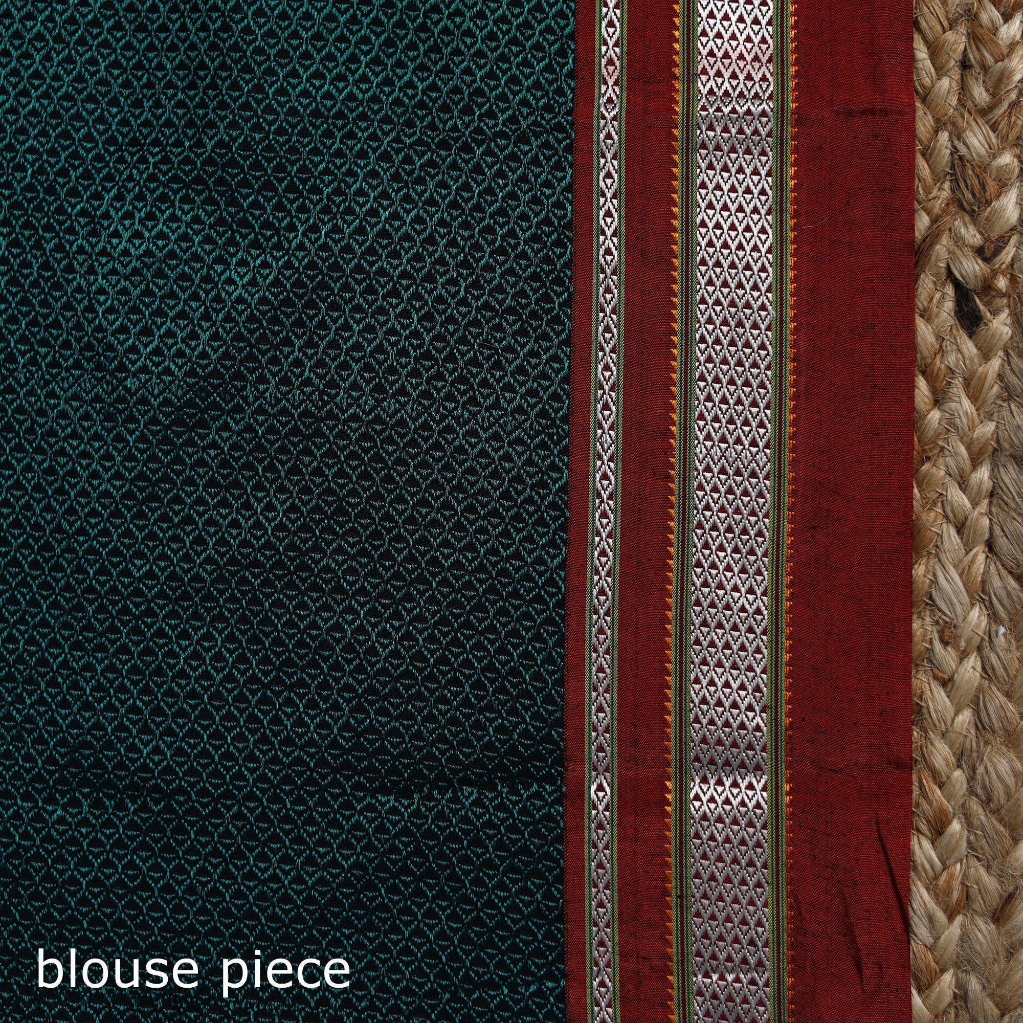 Green - Nath Work Silk Cotton Khun Saree 02 - Image 5