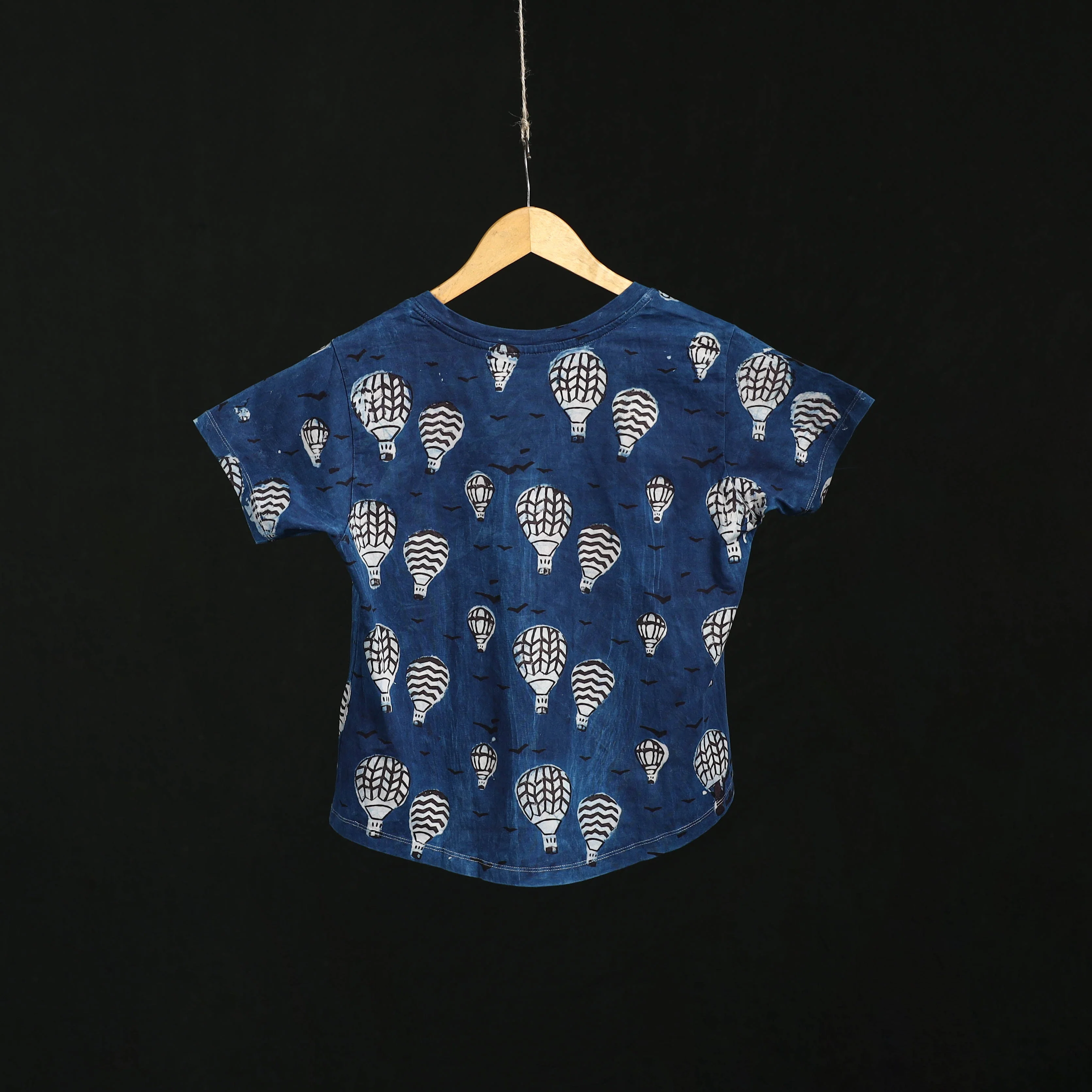 Blue - Natural Dyed Bindaas Hand Block Art Printed Cotton V Neck T-shirt for Women 03 - Image 4