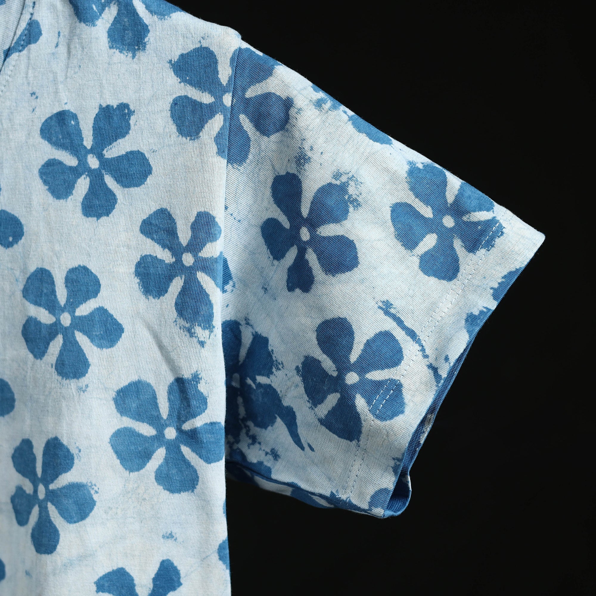 Blue - Natural Dyed Bindaas Hand Block Art Printed Cotton V Neck T-shirt for Women 09 - Image 3