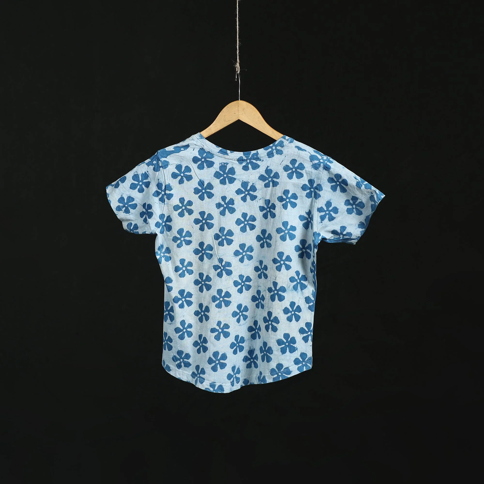 Blue - Natural Dyed Bindaas Hand Block Art Printed Cotton V Neck T-shirt for Women 09 - Image 4