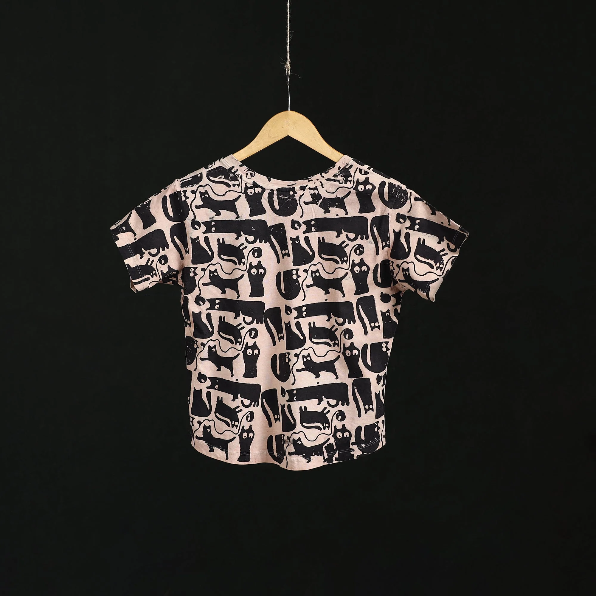 Beige - Natural Dyed Bindaas Hand Block Art Printed Cotton V Neck T-shirt for Women 11 - Image 5