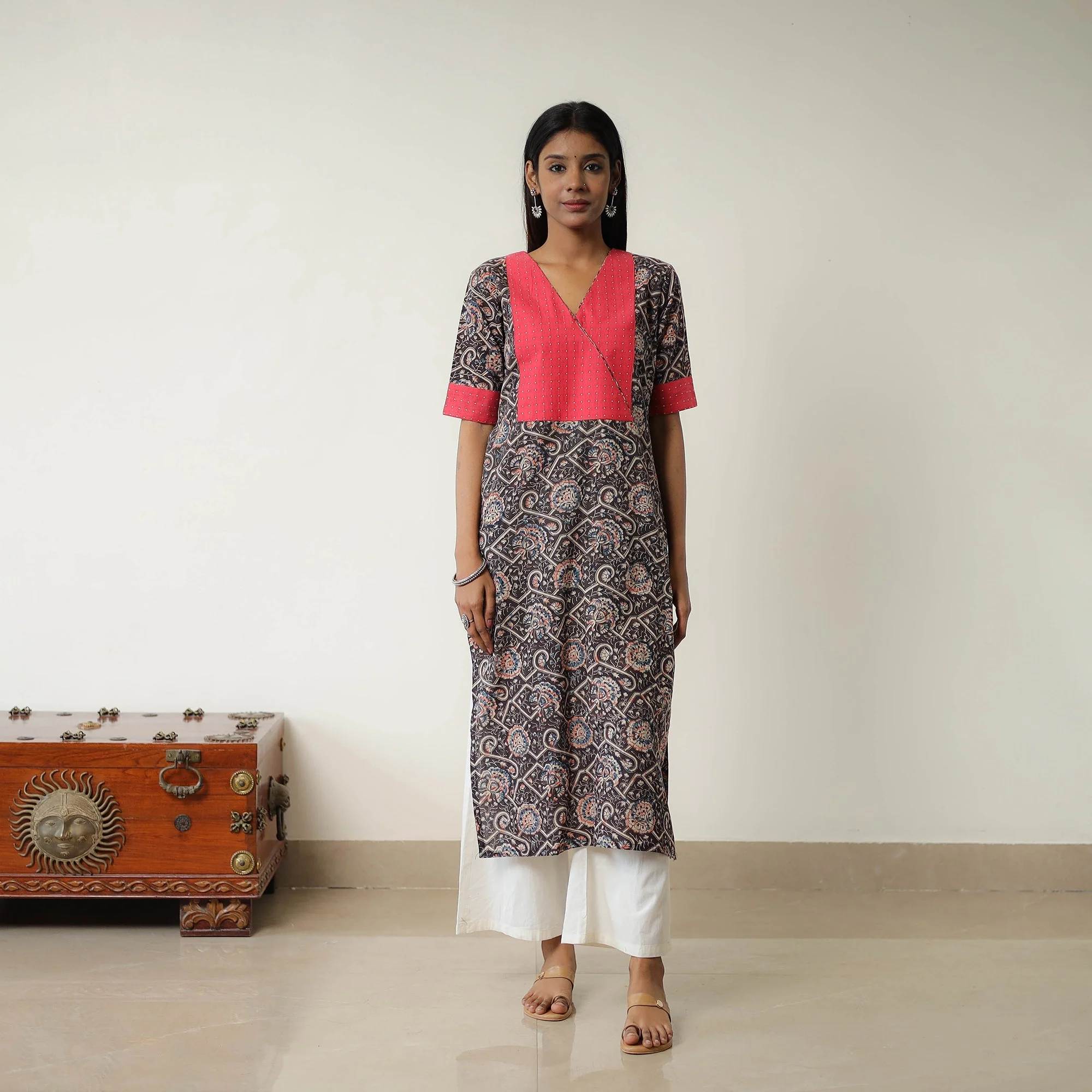 Brown - Natural Dyed Block Print Cotton Kalamkari Kurta 03 - Image 3