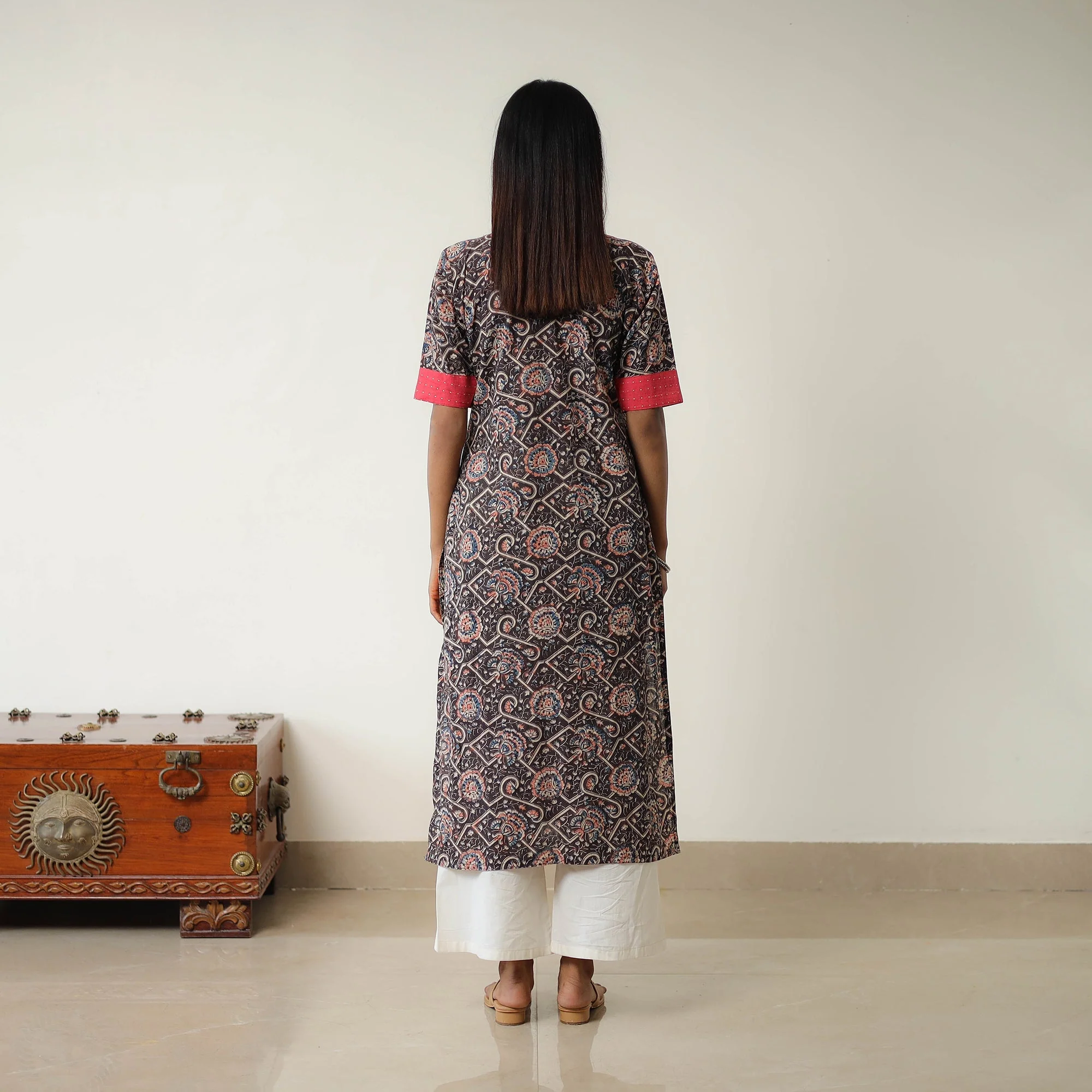 Brown - Natural Dyed Block Print Cotton Kalamkari Kurta 03 - Image 4