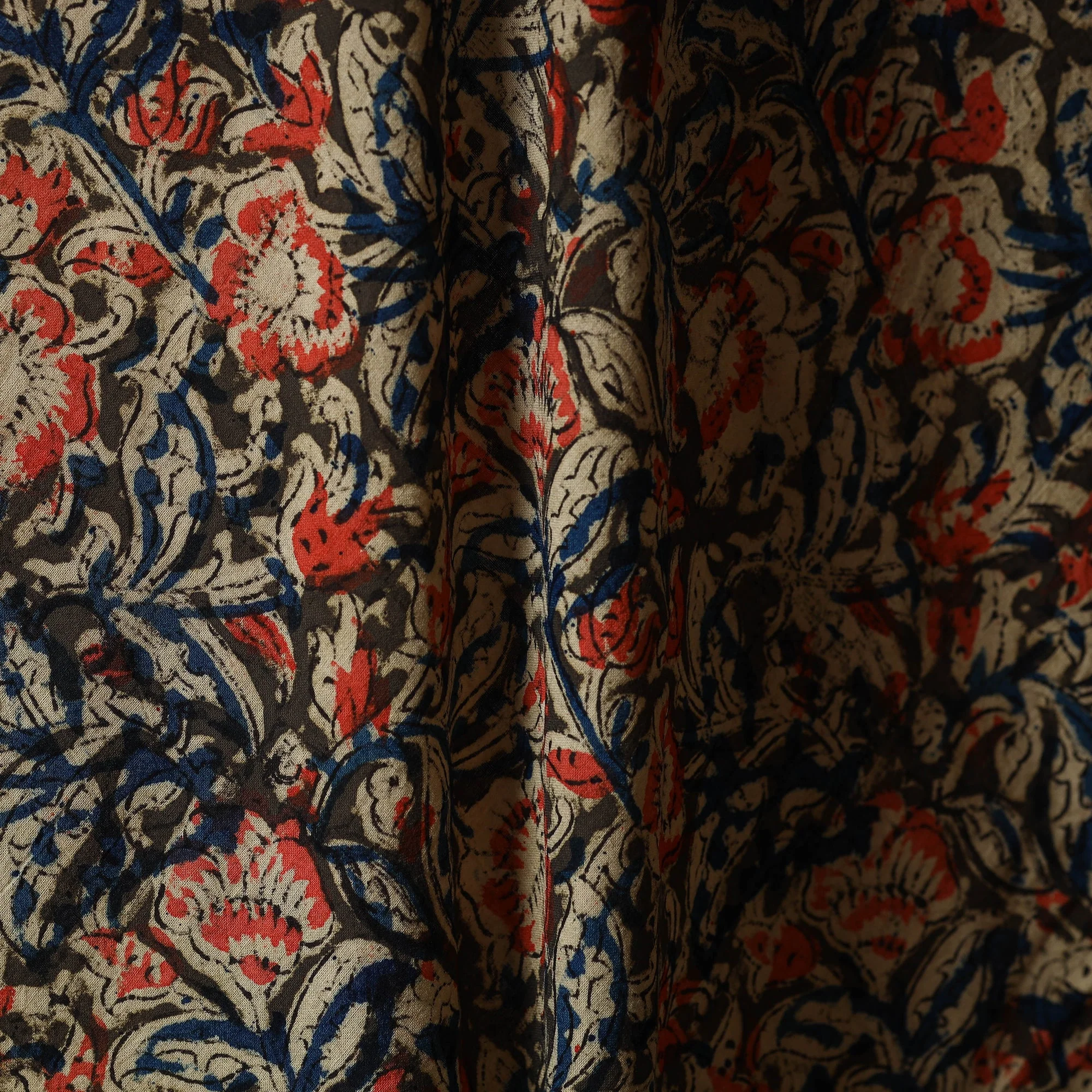 Multicolor - Natural Dyed Block Print Cotton Pedana Kalamkari Fabric 02 - Image 3