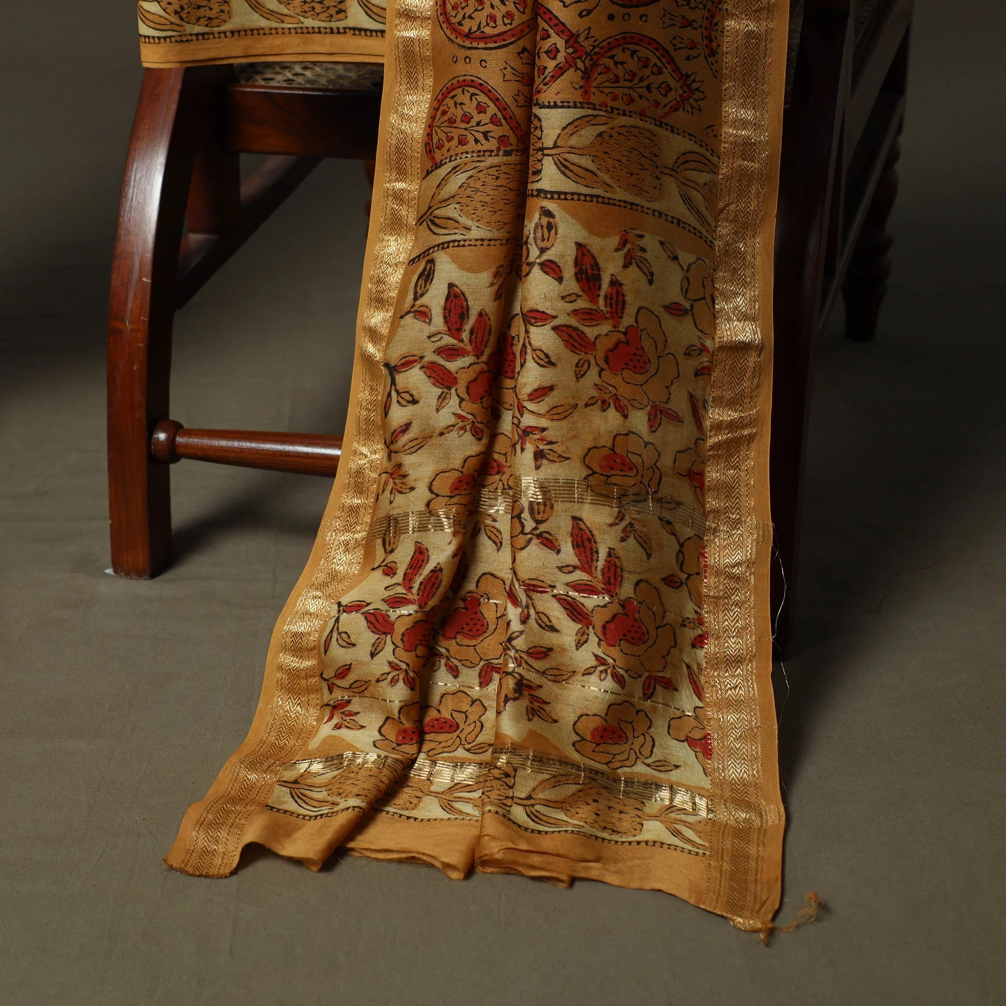 Yellow - Natural Dyed Block Print Maheshwari Silk Jahota 3pc Unstitched Dress Material 26 - Image 4