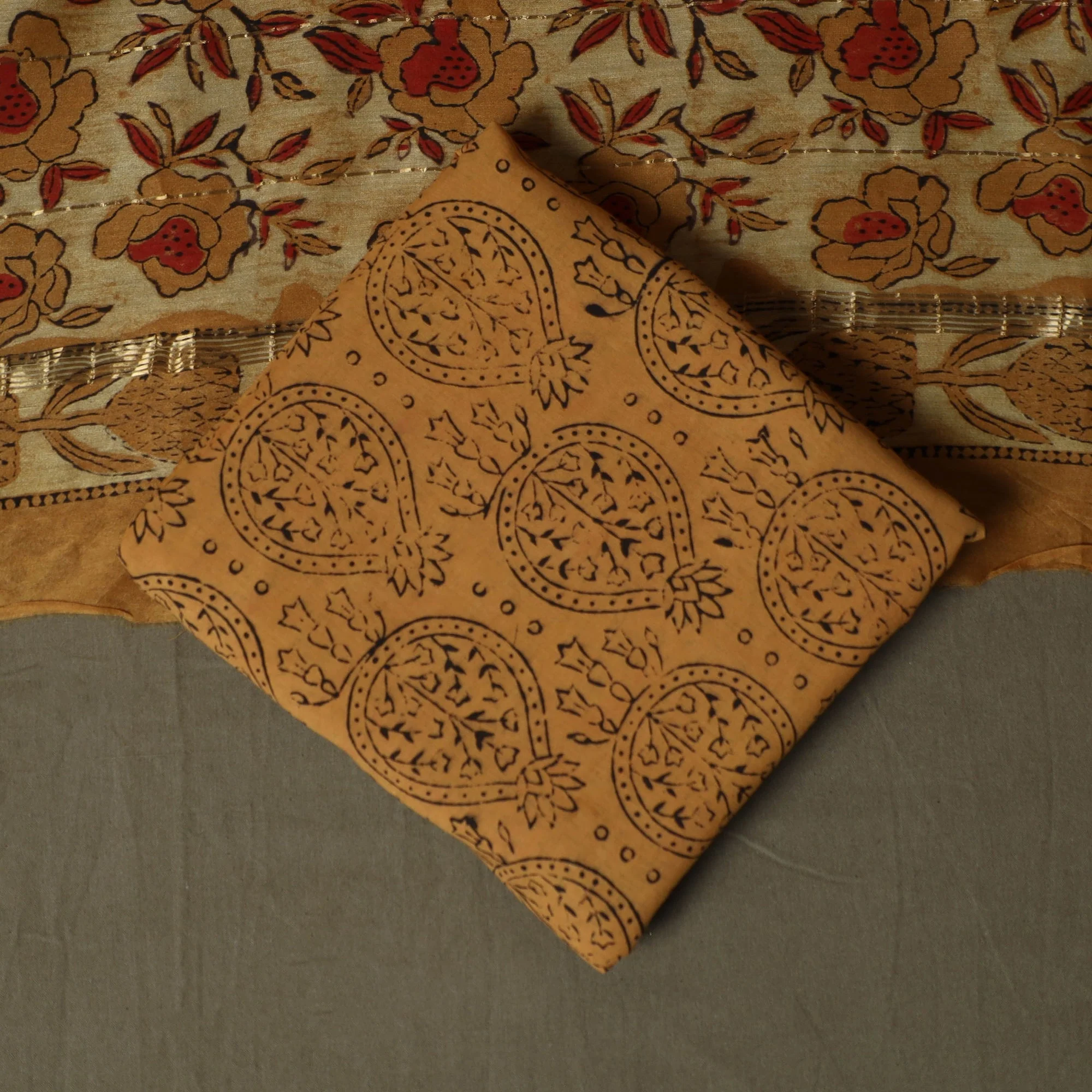 Yellow - Natural Dyed Block Print Maheshwari Silk Jahota 3pc Unstitched Dress Material 26 - Image 5