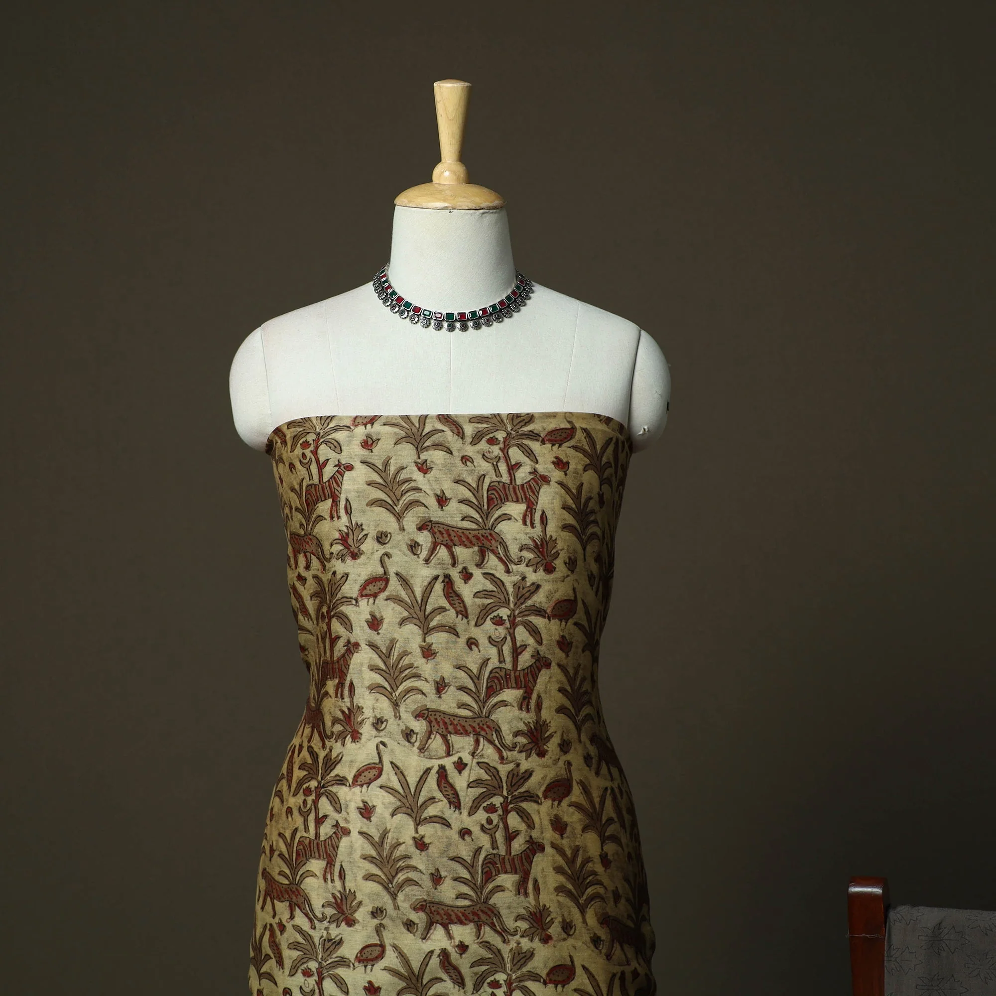 Brown - Natural Dyed Block Print Maheshwari Silk Vanaspati Bagru 3pc Unstitched Dress Material 01 - Image 3