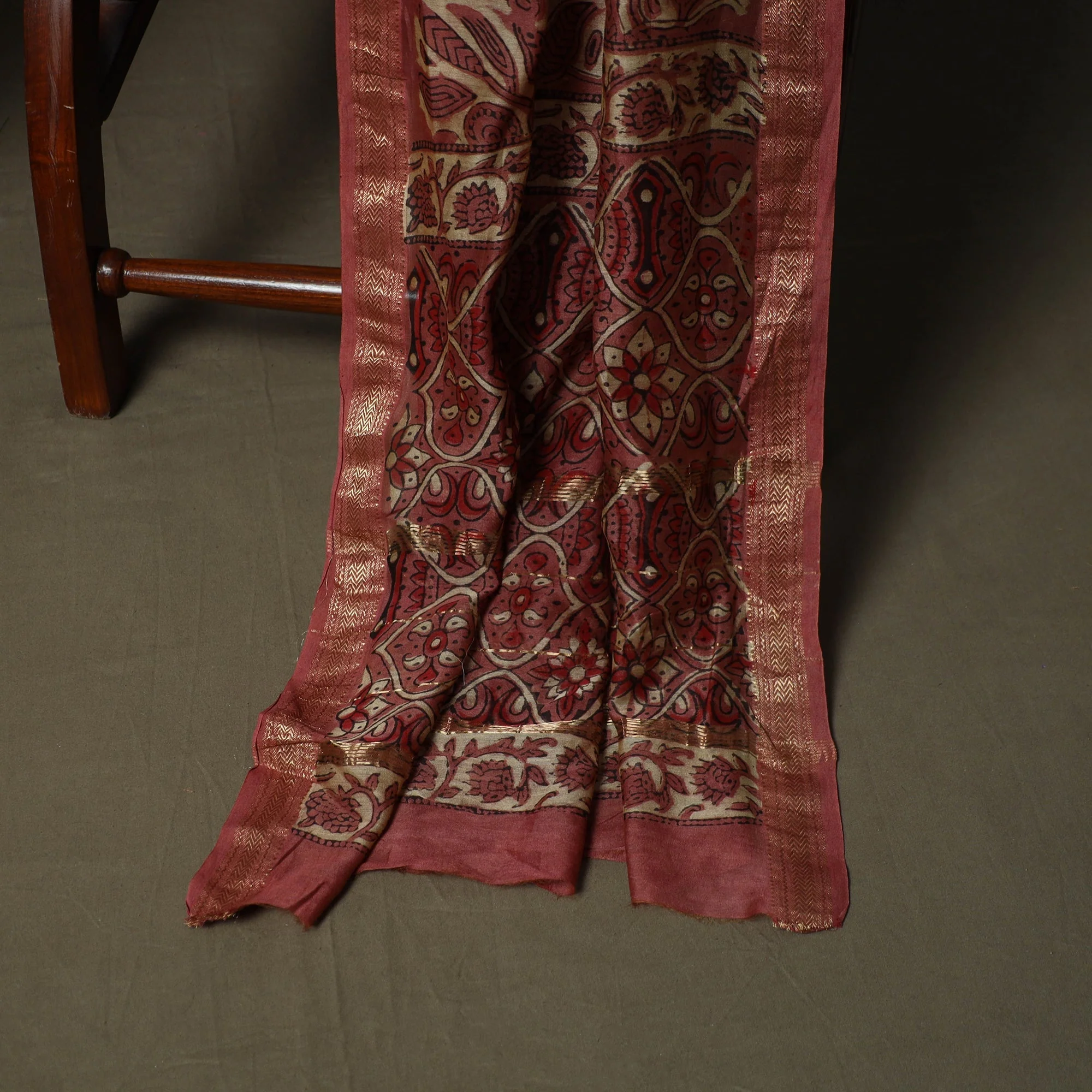 Pink - Natural Dyed Block Print Maheshwari Silk Vanaspati Bagru 3pc Unstitched Dress Material 03 - Image 4