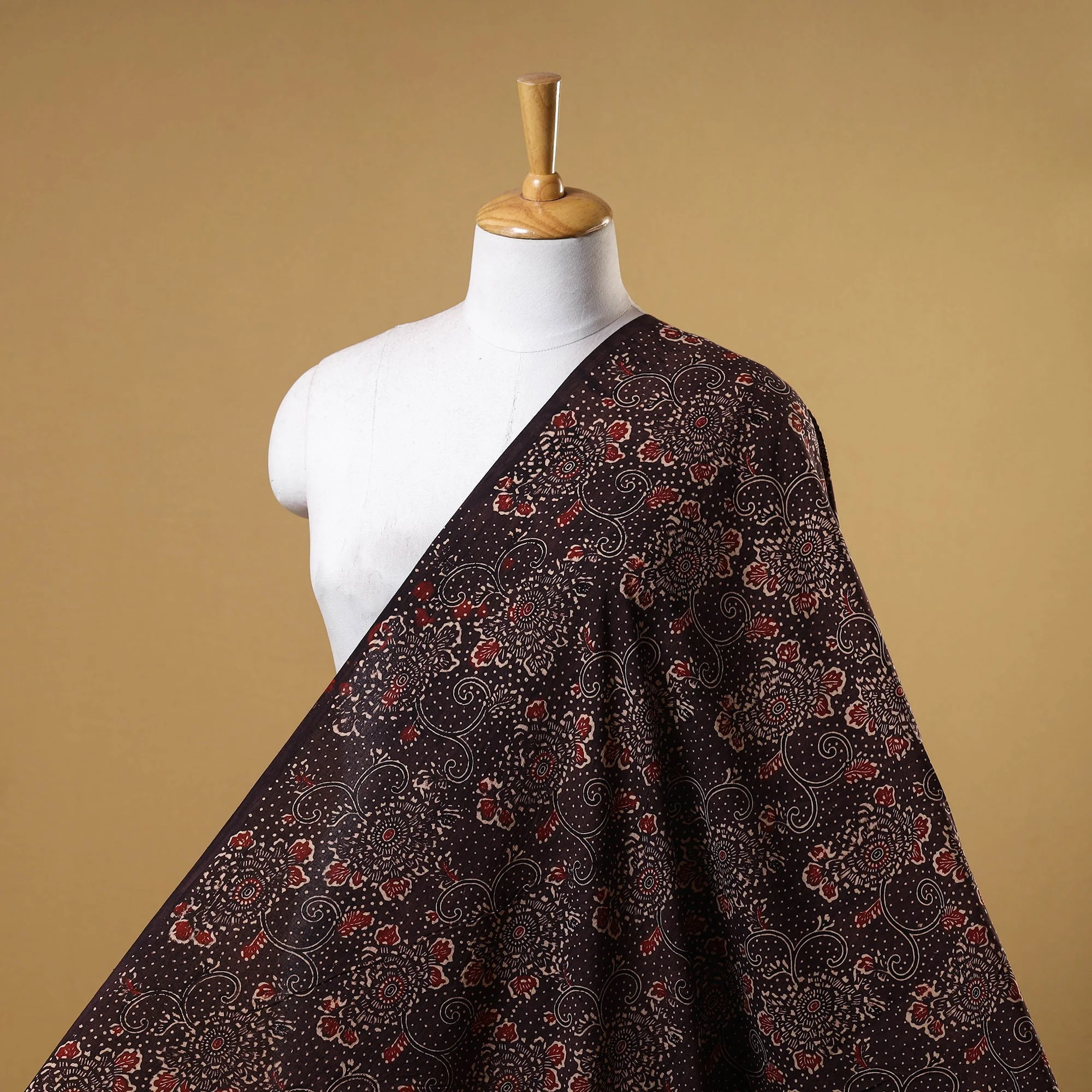 Brown - Natural Dyed Cotton Ajrakh Print Fabric 25