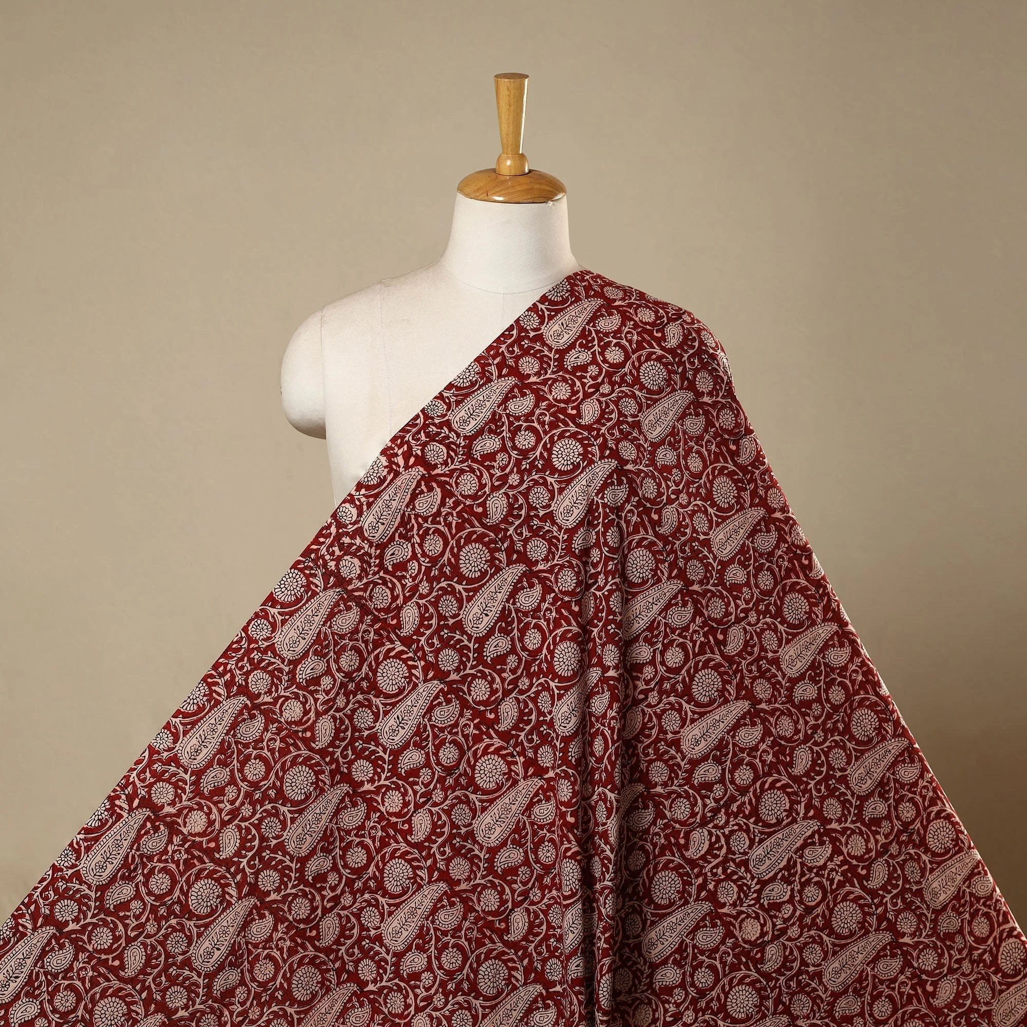 Red - Natural Dyed Cotton Hand Block Bagh Print Fabric 10