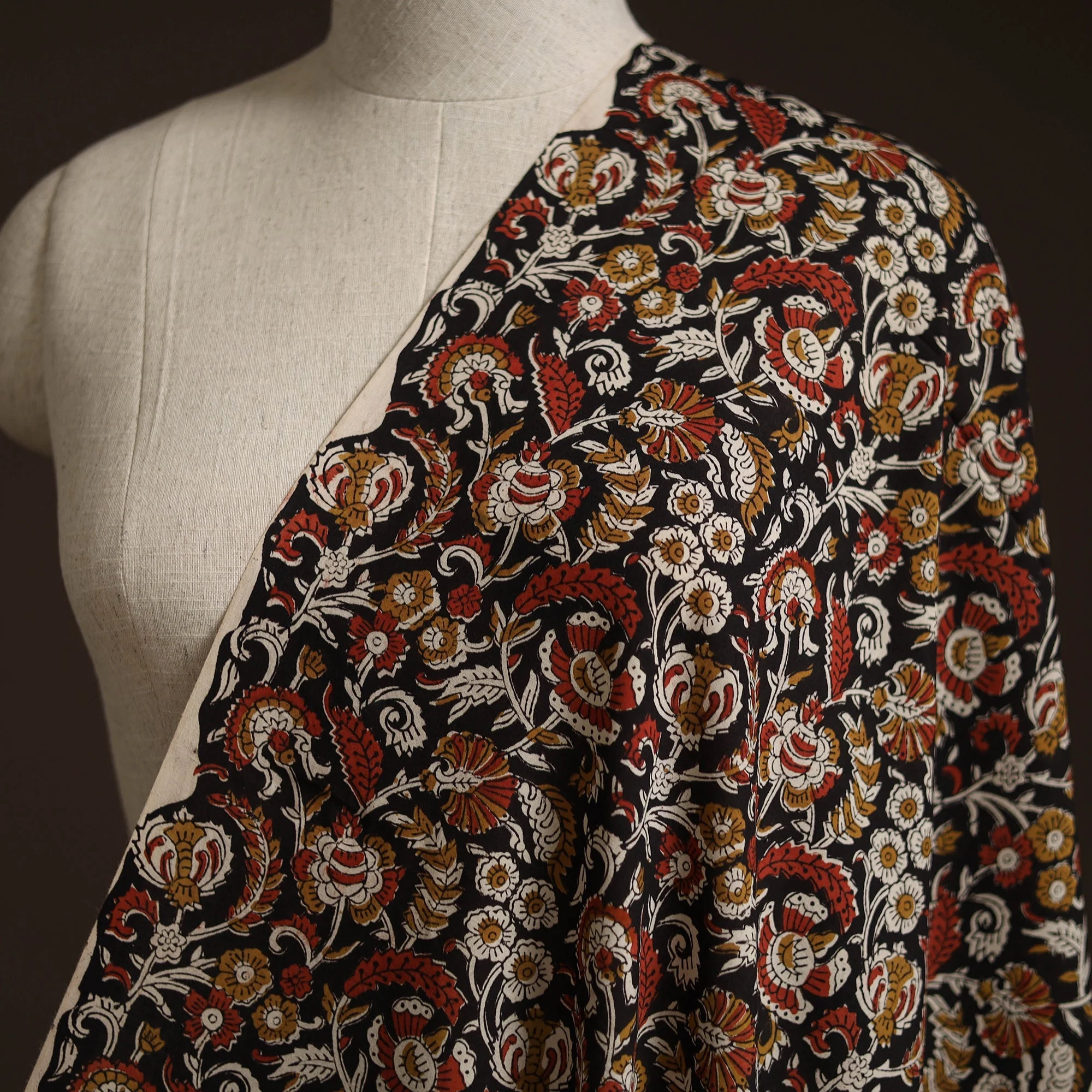 Black - Natural Dyed Cotton Hand Block Bagru Print Fabric 04 - Image 2