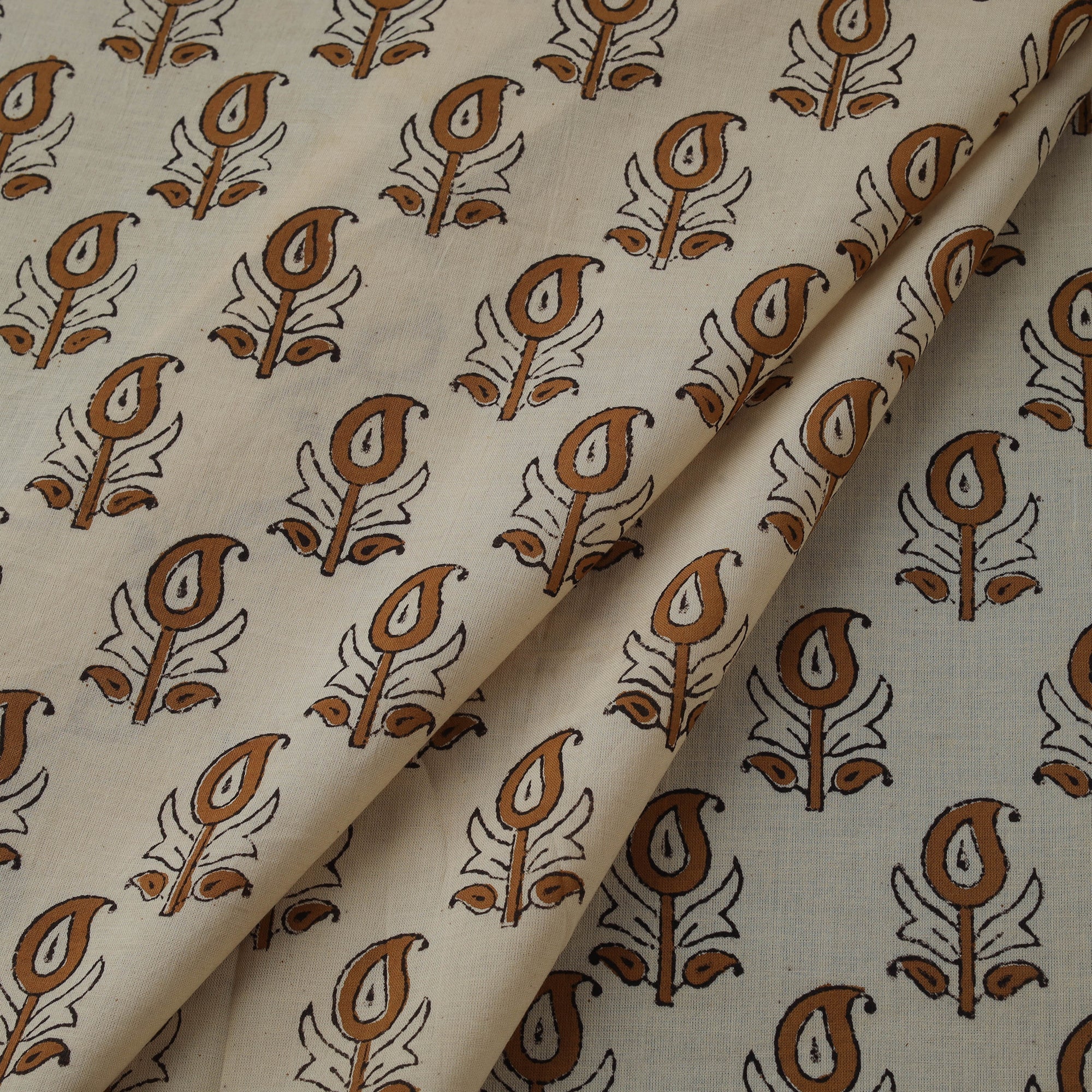 Beige - Natural Dyed Cotton Hand Block Bagru Print Fabric 04 - Image 2